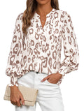 FreshPretty Womens Boho Floral Long Sleeve Tops Fall Fashion V Neck Loose Chiffon Work Blouses Dressy Casual Ruffle Shirts