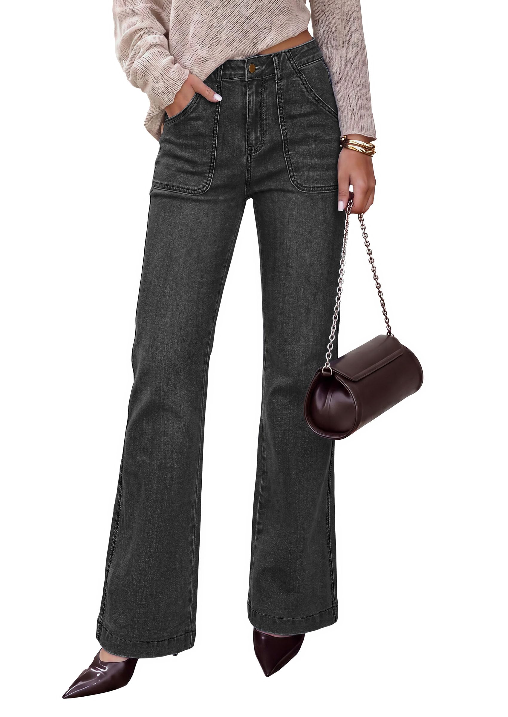 PRETTYGARDEN Womens High Waisted Wide Leg Jeans Demin Pants