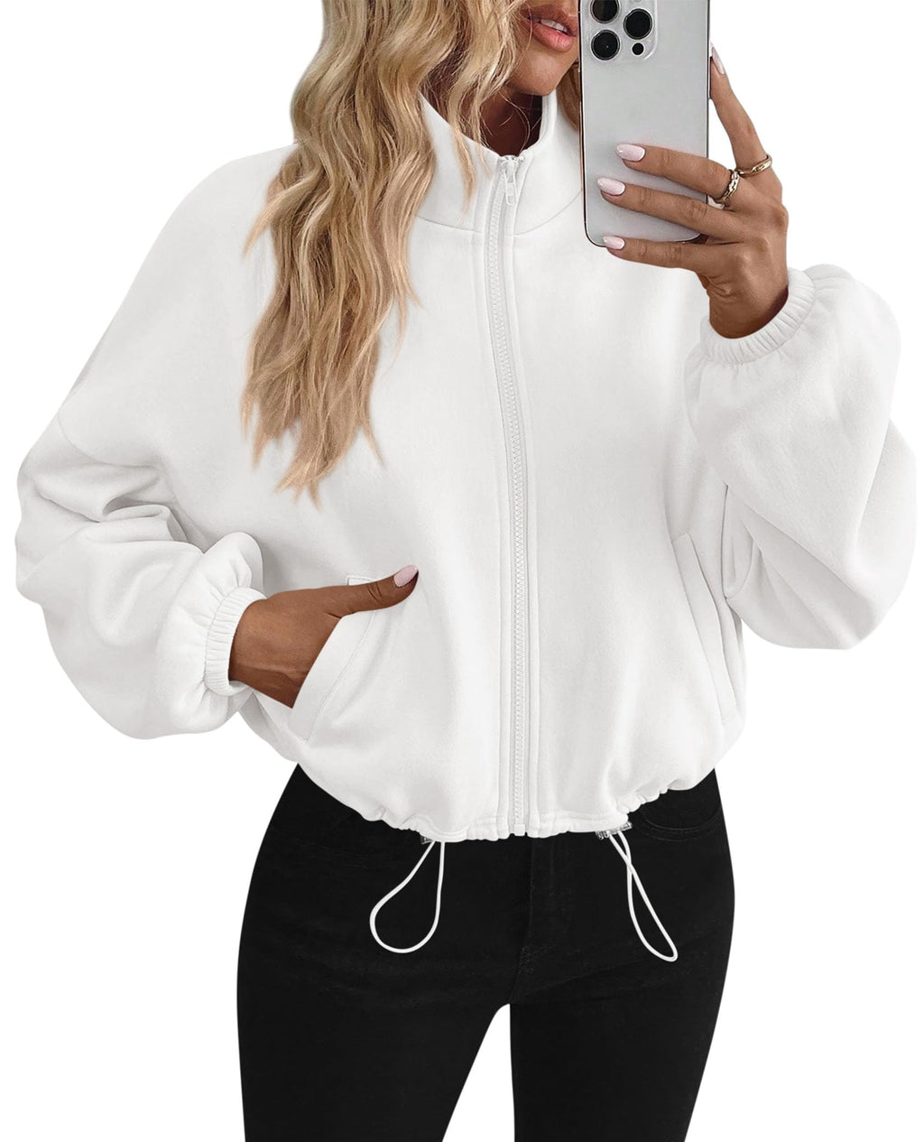 PRETTYGARDEN Womens Zip Up Fleece Cropped Sweatshirt Jacket