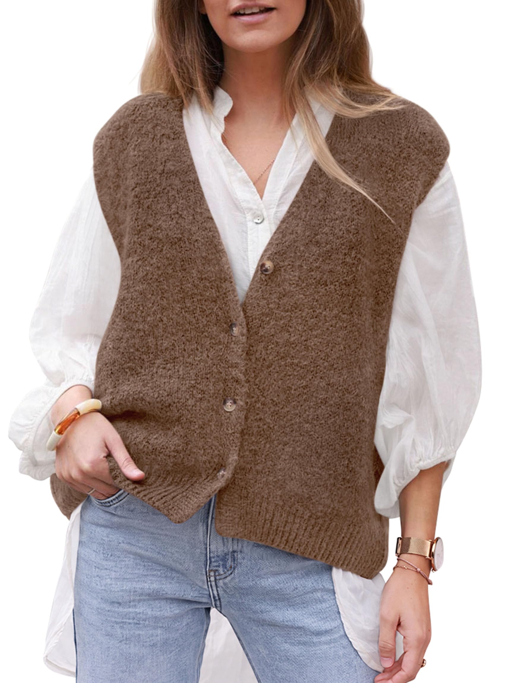PRETTYGARDEN Womens Fall Sleeveless Button Down Sweater Vest | Soft Knit Fabric, Fashion Deep V Neck, Casual Loose Fit Sweater, Going Out Outfits, 2026 Trendy Winter Clothes