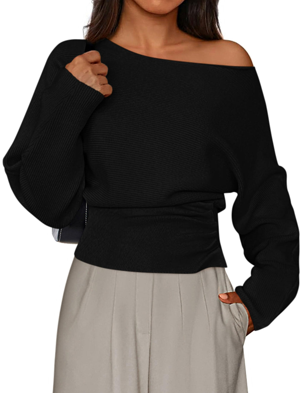 PRETTYGARDEN Women Off the Shoulder Sweater  Fall Trendy Long Batwing Sleeve Knit Pullover Going Out Tops Winter Clothing