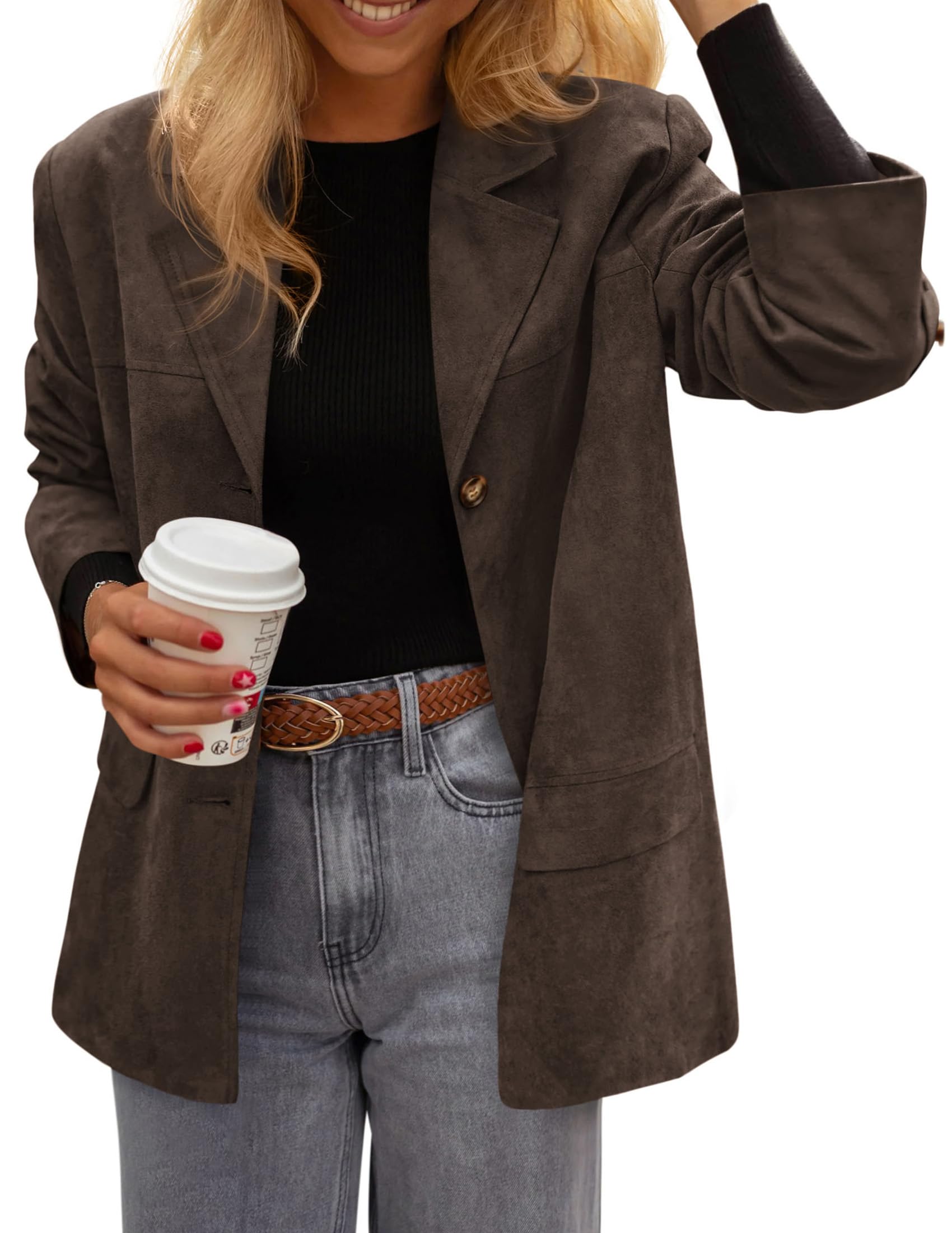 PRETTYGARDEN Women's Faux Suede Western Blazer Jacket