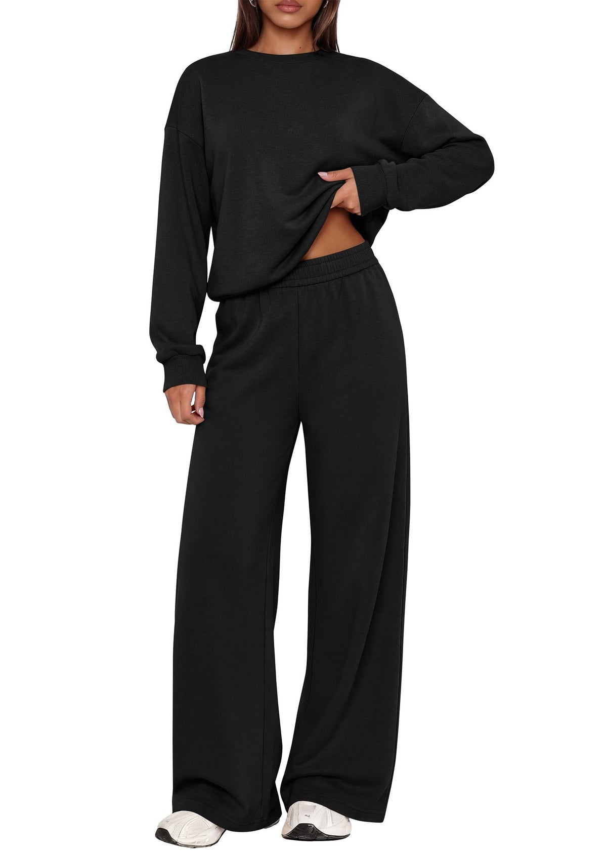 PRETTYGARDEN 2 Piece Lounge Sets for Women Casual Sweatsuits | Soft Fleece Lining,Crew Neck Oversized Sweatshirt & Wide Leg Pants,Workout Airport Matching Set Tracksuit,Fall Winter Outfits