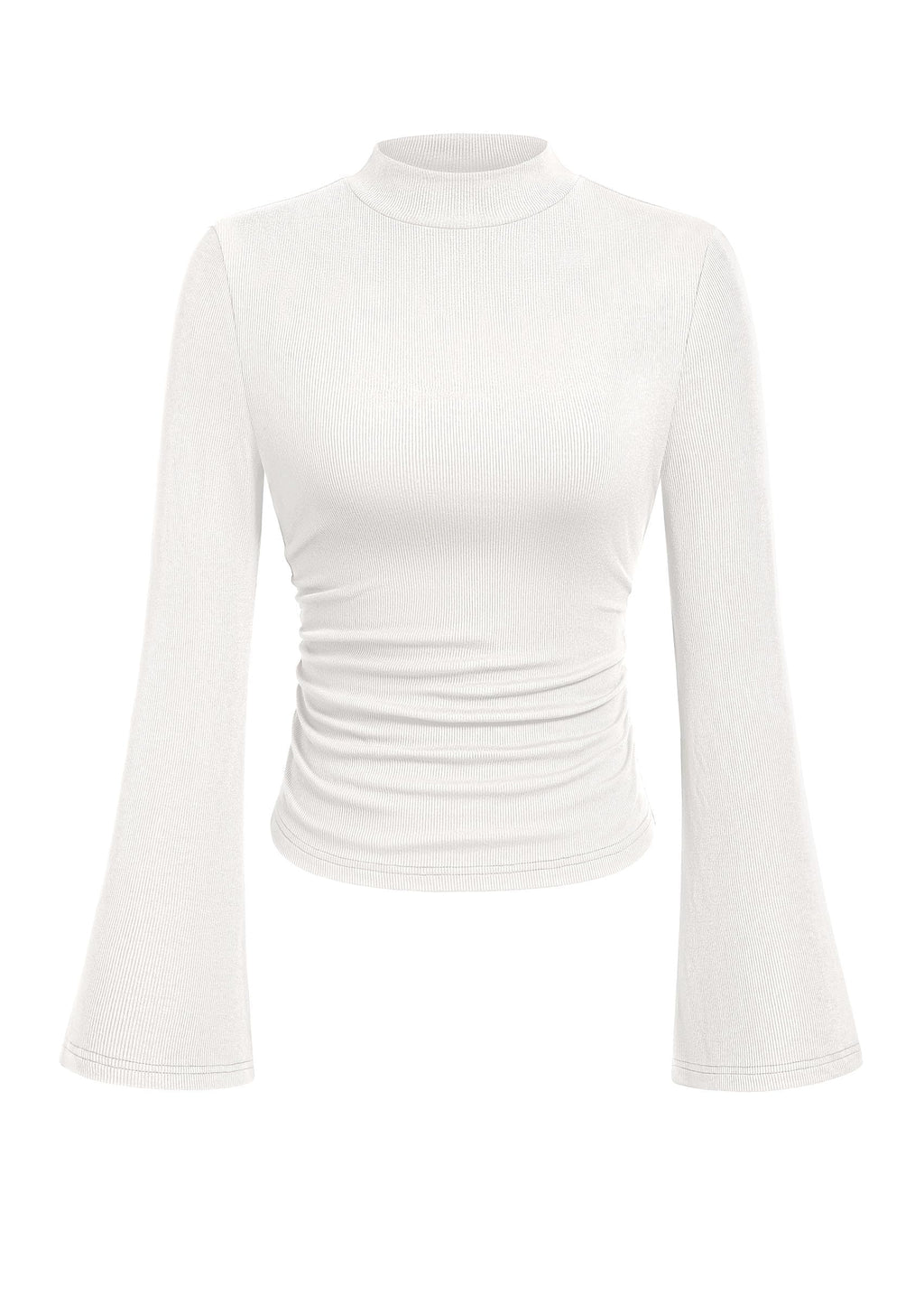 PRETTYGARDEN Womens Long Bell Sleeve Mock Neck Ribbed Tops