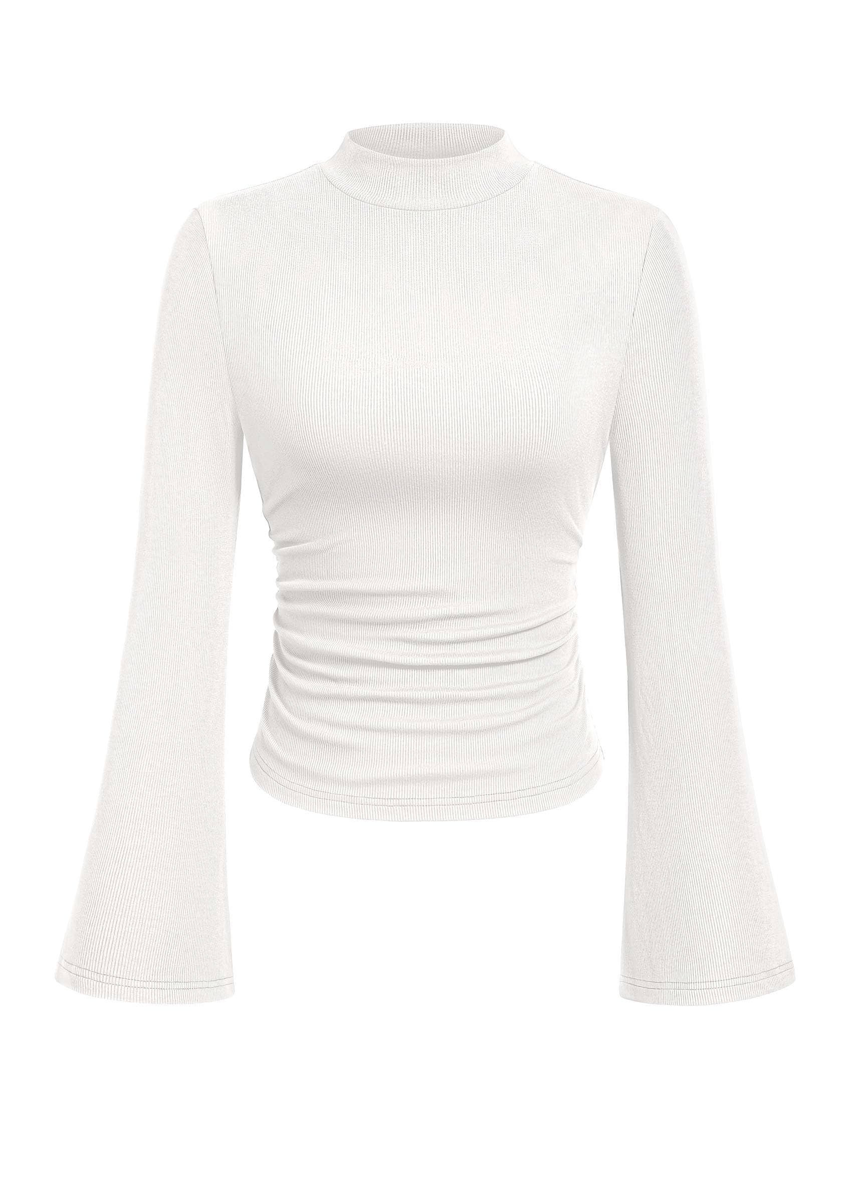 PRETTYGARDEN Womens Long Bell Sleeve Mock Neck Ribbed Tops