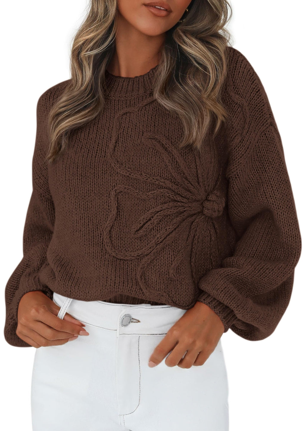 PRETTYGARDEN Womens Sweaters  Fall Fashion Long Sleeve Crewneck Floral Knit Pullover Sweater Tops Winter Clothes