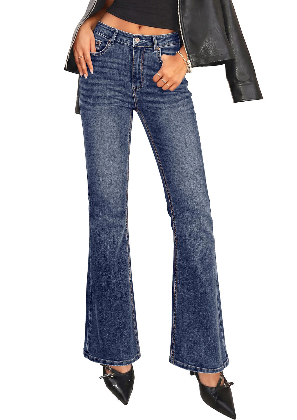 PRETTYGARDEN Womens Bootcut Denim Jeans Wide Leg Pants | Stretchy, High Waisted Rise, Flare Bell Bottom, Pockets, Trendy Casual, Going Out Outfits, Fall Winter Fashion Clothing