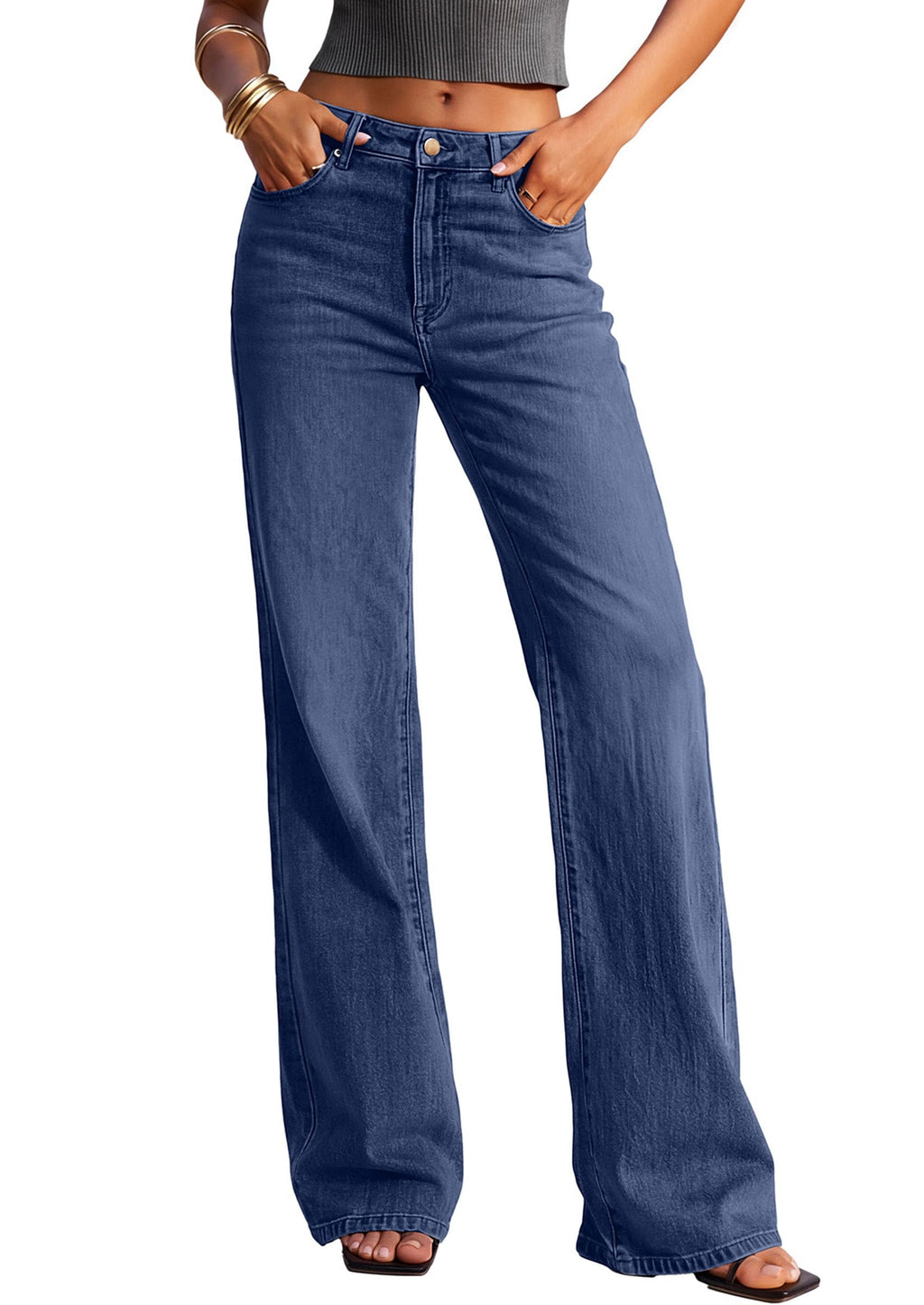 PRETTYGARDEN Women's Wide Leg Jeans High Waisted Denim Pants | Stretchy Flare Jeans, Comfy Soft, Basic-5-Pocket, Trendy Bottoms, Casual Office Wear, Going Out Outfits, Fashion Clothing