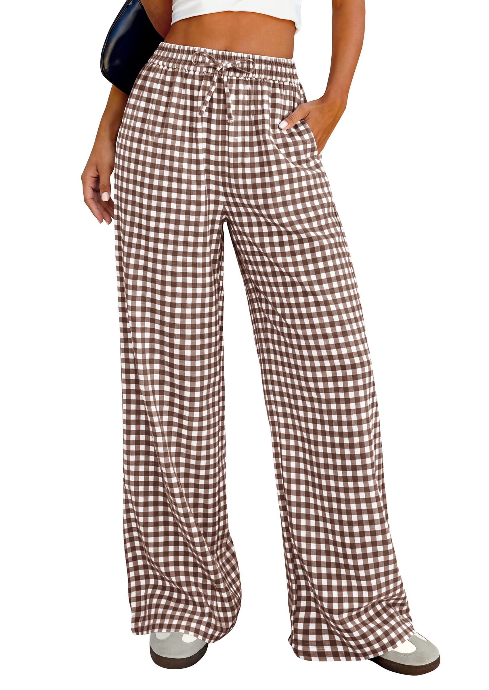 PRETTYGARDEN Women's Wide Leg Gingham Lounge Pants Summer  Casual Plaid Trousers Spring Y2K Clothes Comfy Pajama Bottoms