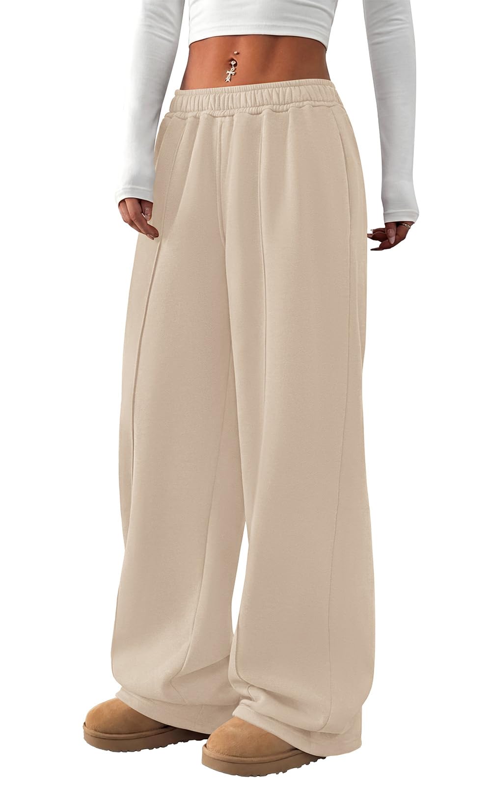 PRETTYGARDEN Fall Womens Sweatpants Baggy Wide Leg Pants with Pockets | Elastic Waist Loose Lounge Pants for Women, Tailored Soft Cotton Sweatpants Women, Fashion Y2k Outfits, Jogger Sweatpant
