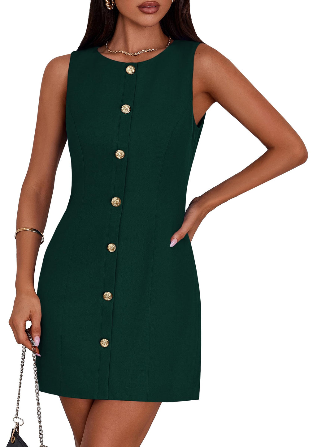 PRETTYGARDEN Work Dresses for Women  Summer Business Formal Short Dress Sleeveless Button Down Elegant Office Outfits
