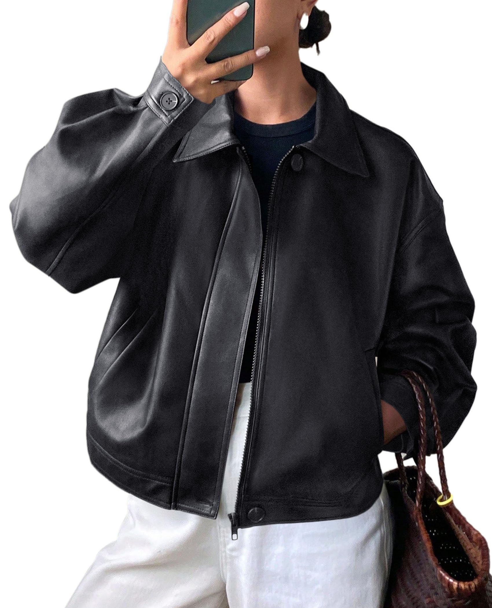 PRETTYGARDEN Women's Faux Leather Oversized Motorcycle Jackets