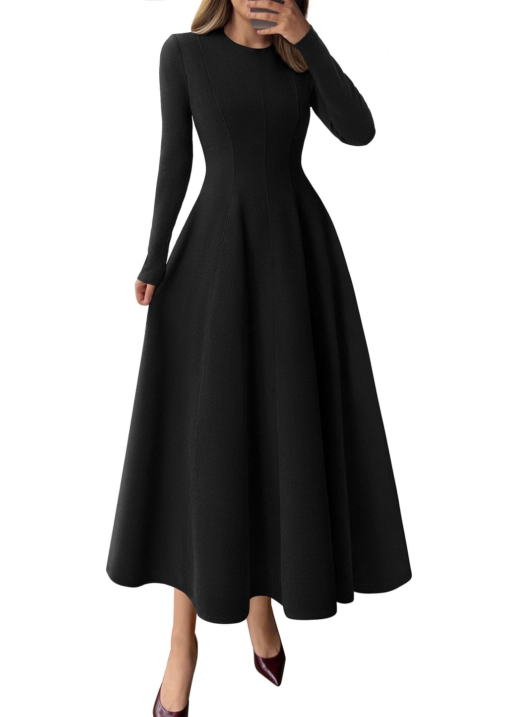 PRETTYGARDEN Cocktail Dresses for Women  Elegant Classy Fall Long Sleeve Midi A Line Flowy Modest Winter Party Dress