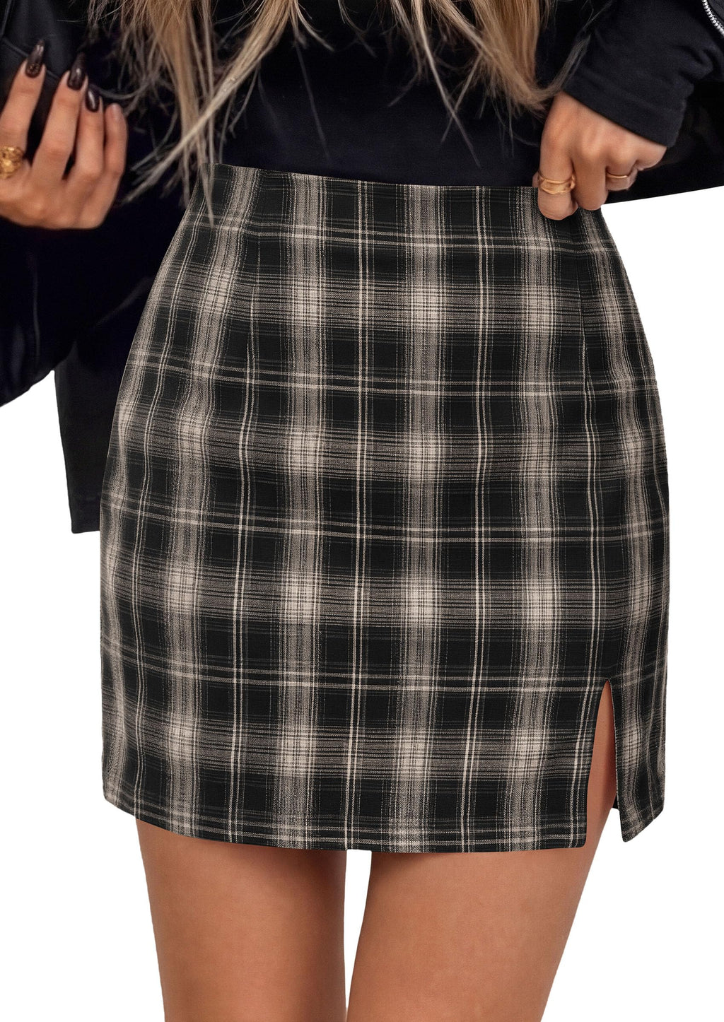 PRETTYGARDEN Women's Plaid Mini Bodycon Pencil Skirts Fall