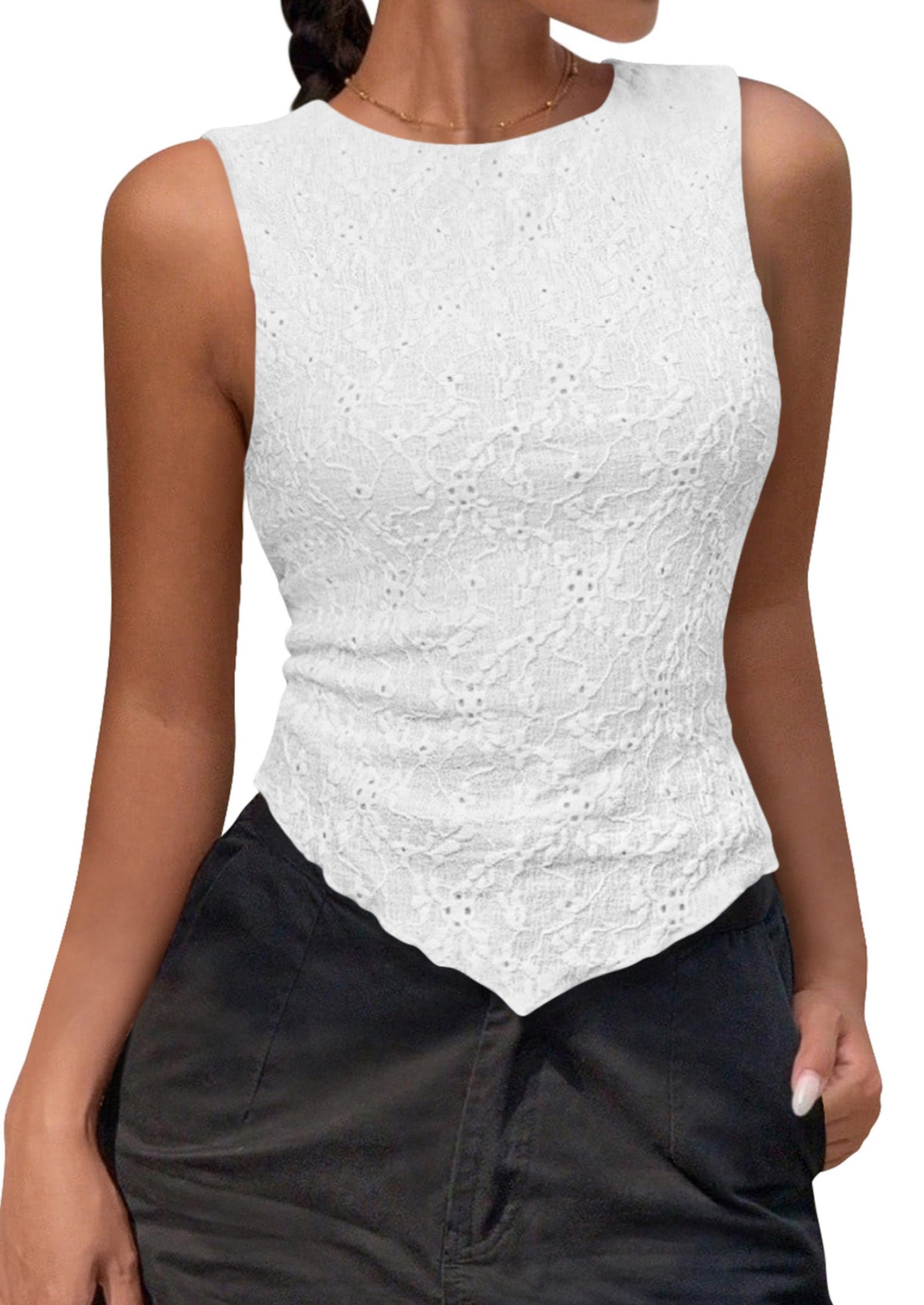 NALANISA Womens Cute Tank Tops Summer Trendy  Crochet Slim Fitted Textured Sleeveless Asymmetrical Going Out Y2K T-Shirts