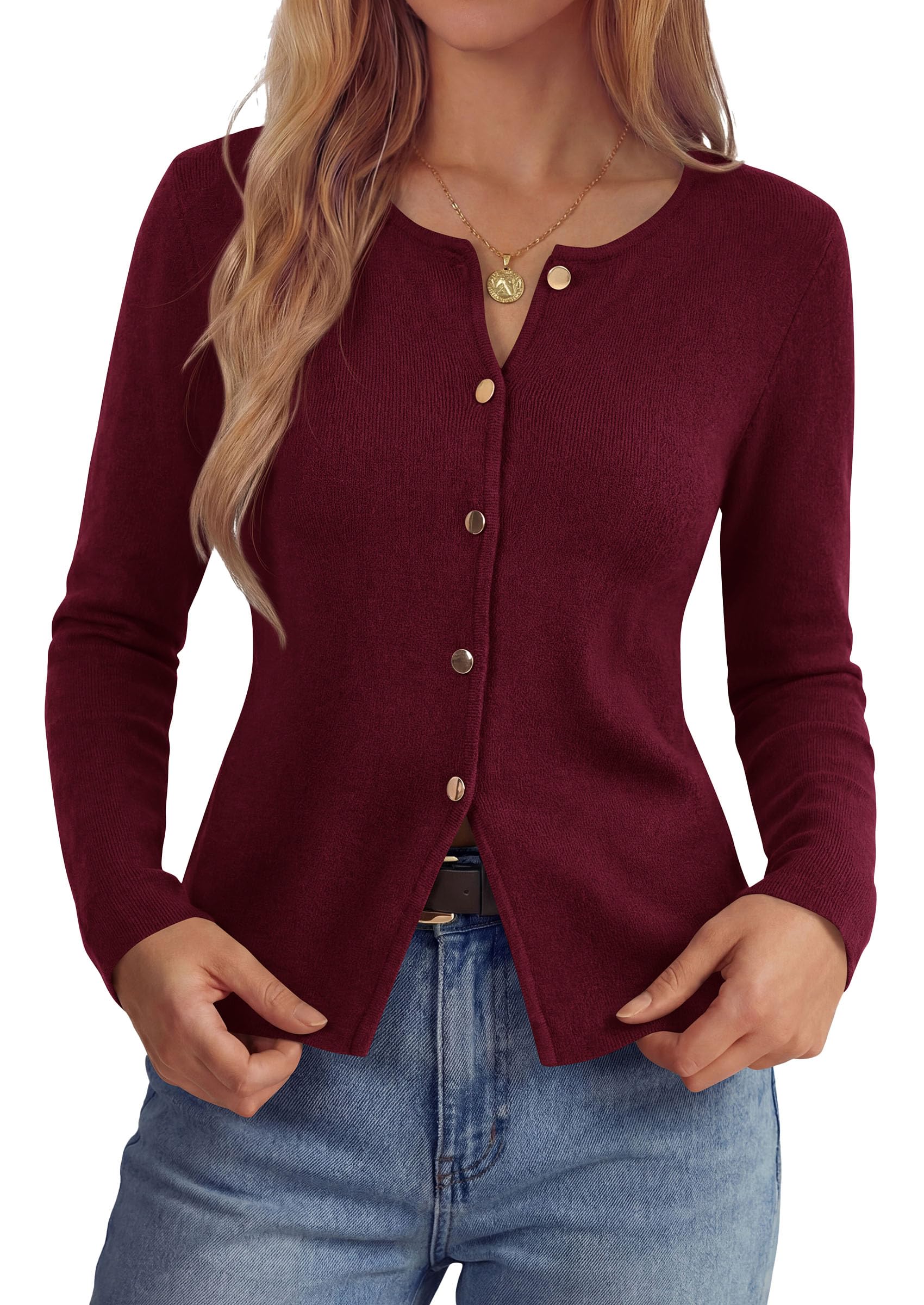 PRETTYGARDEN Button Up Cardigan Sweaters for Women | Slim Fitted Knitwear,Long Sleeve Lightweight Knit Cardigans,Business Casual Outfits Work Tops,Layering Piece for Fall&Winter