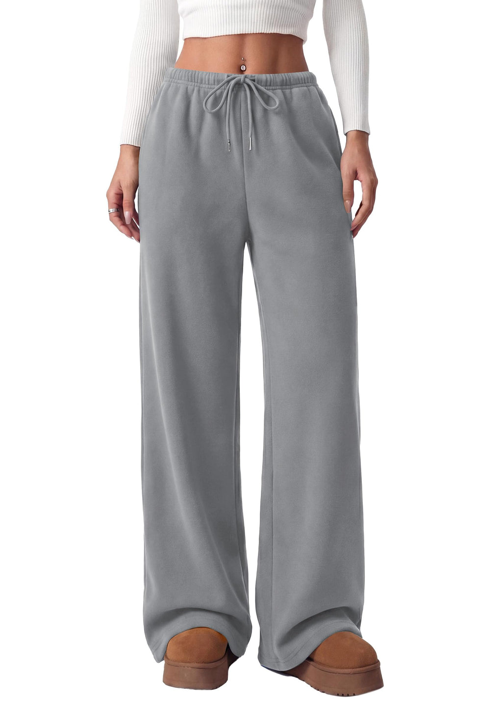 PRETTYGARDEN Womens Wide Leg Sweatpants Fleece Lounge Pants | Elastic Drawstring Waist,Baggy Jogger Yoga Sweat pants,Pockets,Fall Winter Clothes,Loose Daily Casual & Loungewear Trousers