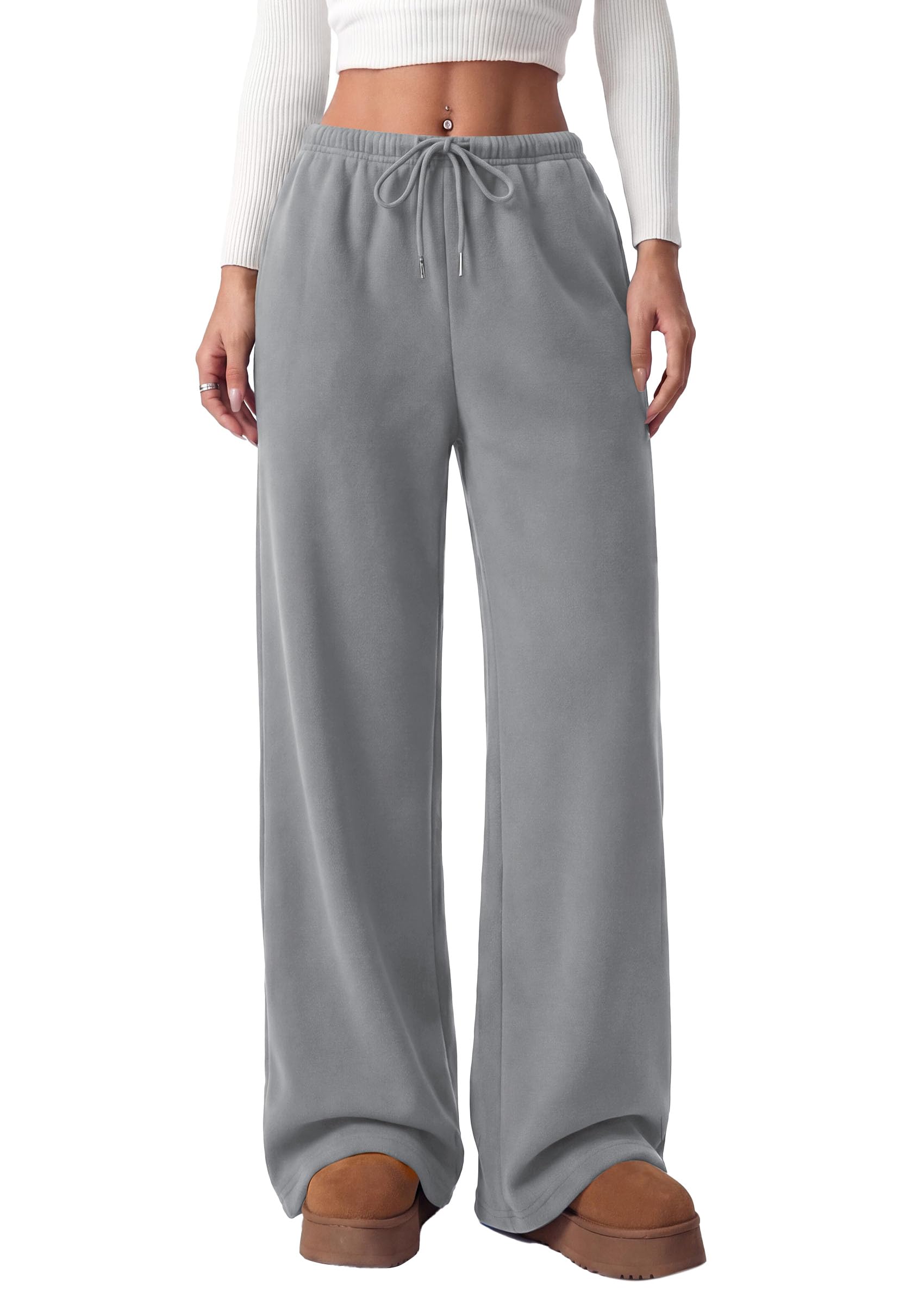 PRETTYGARDEN Womens Wide Leg Sweatpants Fleece Lounge Pants | Elastic Drawstring Waist,Baggy Jogger Yoga Sweat pants,Pockets,Fall Winter Clothes,Loose Daily Casual & Loungewear Trousers