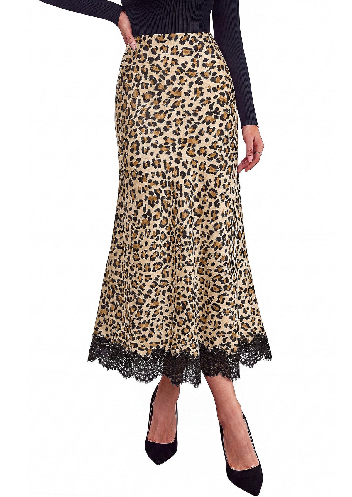PRETTYGARDEN Women's Flowy Satin Midi A Line Skirt