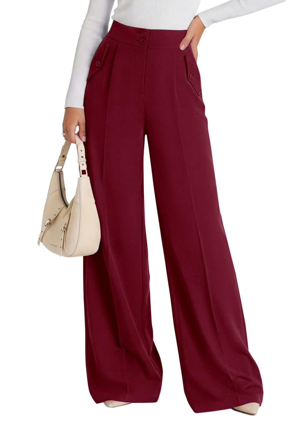 PRETTYGARDEN Women's Wide Leg Work Dress Pants Trousers | Palazzo Pant with Pockets, Lightweight Flowy, High Elastic Waistband, Office Wear, Business Casual Outfits, Fashion Clothing