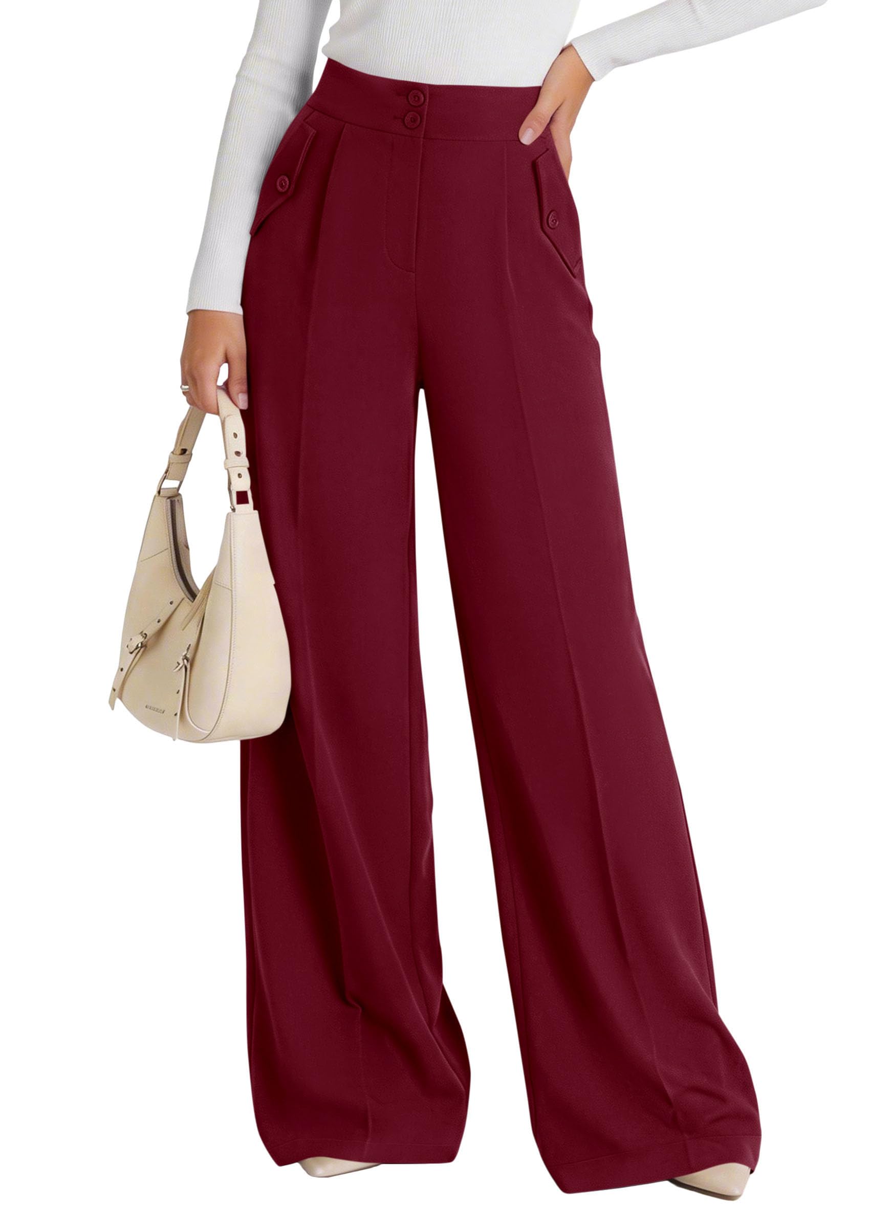 PRETTYGARDEN Women's Wide Leg Work Dress Pants Trousers | Palazzo Pant with Pockets, Lightweight Flowy, High Elastic Waistband, Office Wear, Business Casual Outfits, Fashion Clothing