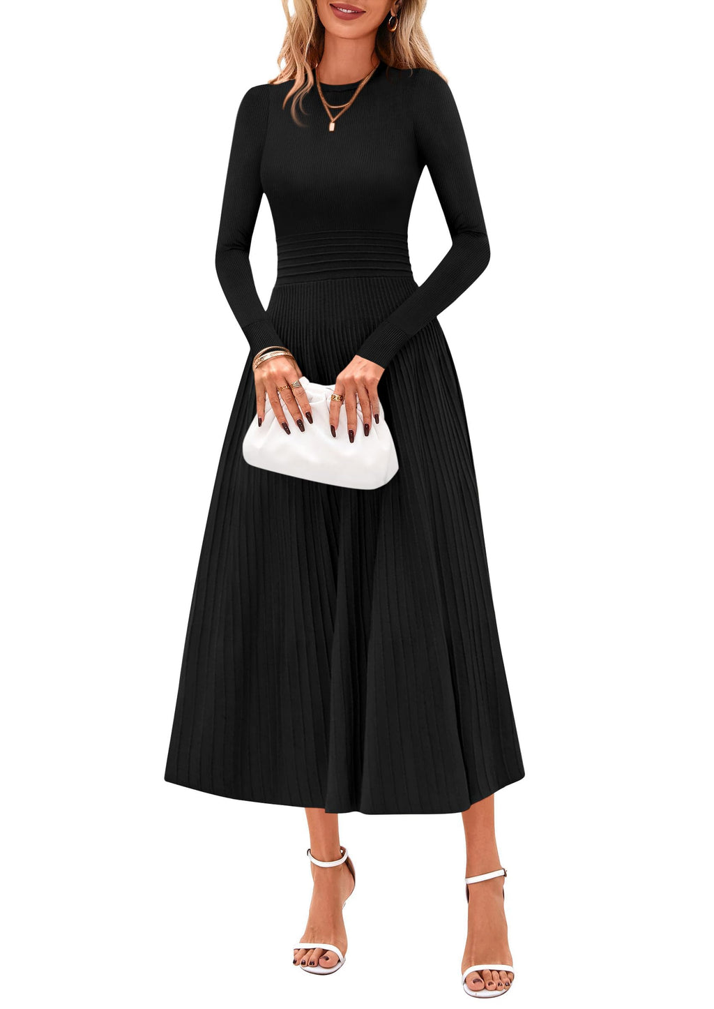 PRETTYGARDEN Womens Sweater Dress  Long Sleeve Elegant Knit A Line Fall Wedding Guest Cocktail Midi Winter Dresses