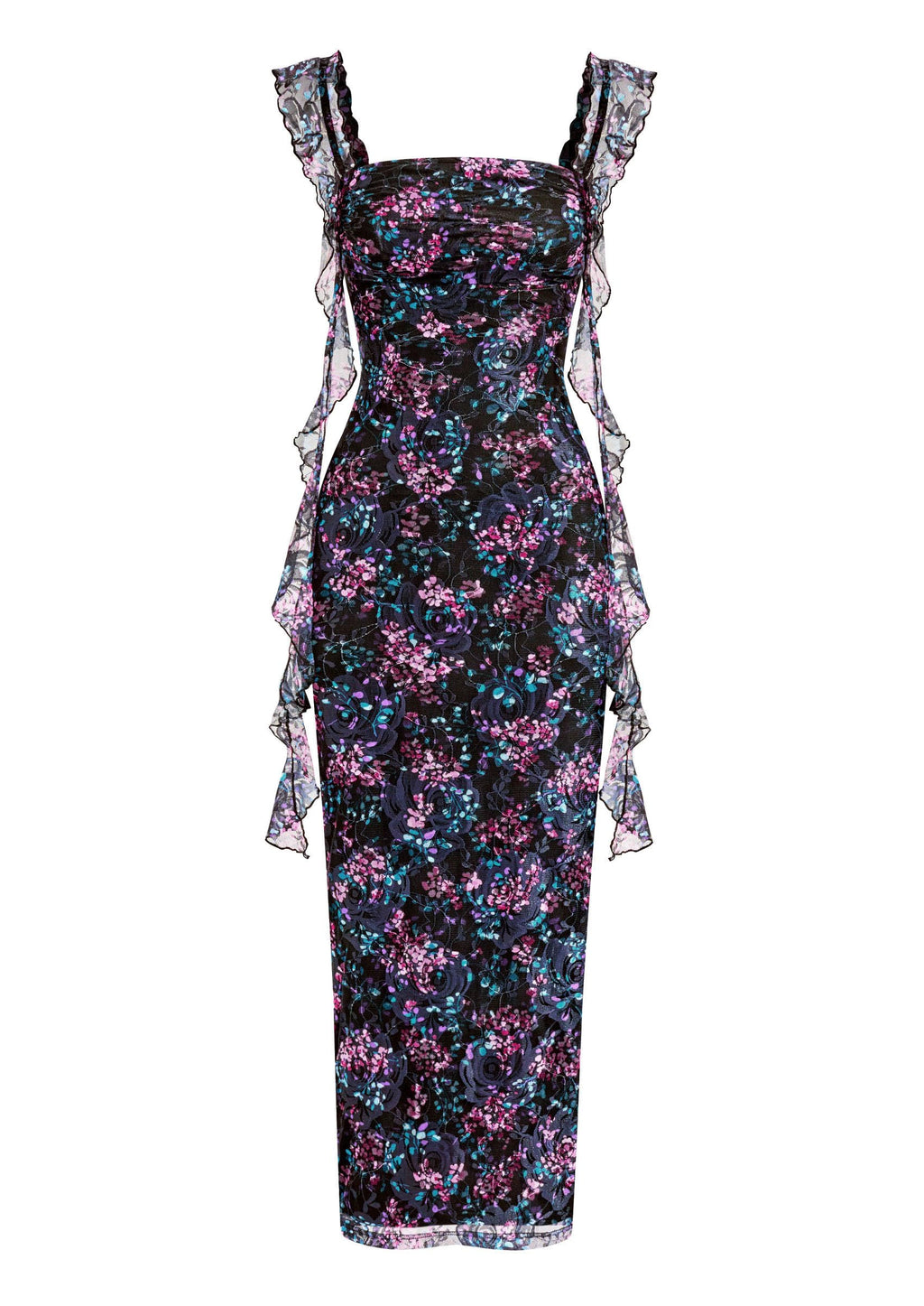 PRETTYGARDEN Floral Dress for Women  Summer Formal Ruched Lace Ruffle Spring Cocktail Wedding Guest Maxi Long Dresses