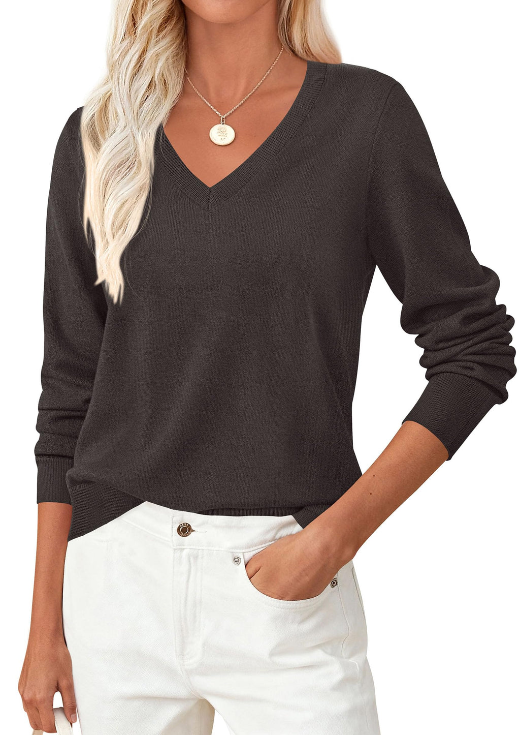 PRETTYGARDEN V Neck Sweaters for Women Cozy Fall Fashion | Soft Knit Loose Tops, Classic Pullover, Basic Layering Shirt for Office Work, Holiday, Casual Outings, Winter Warm Clothes