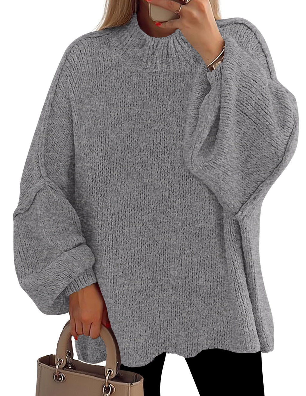 PRETTYGARDEN Women's 2026 Fall Oversized Sweaters Chunky Knit Mock Neck Long Sleeve Casual Trendy Pullover Winter Clothes
