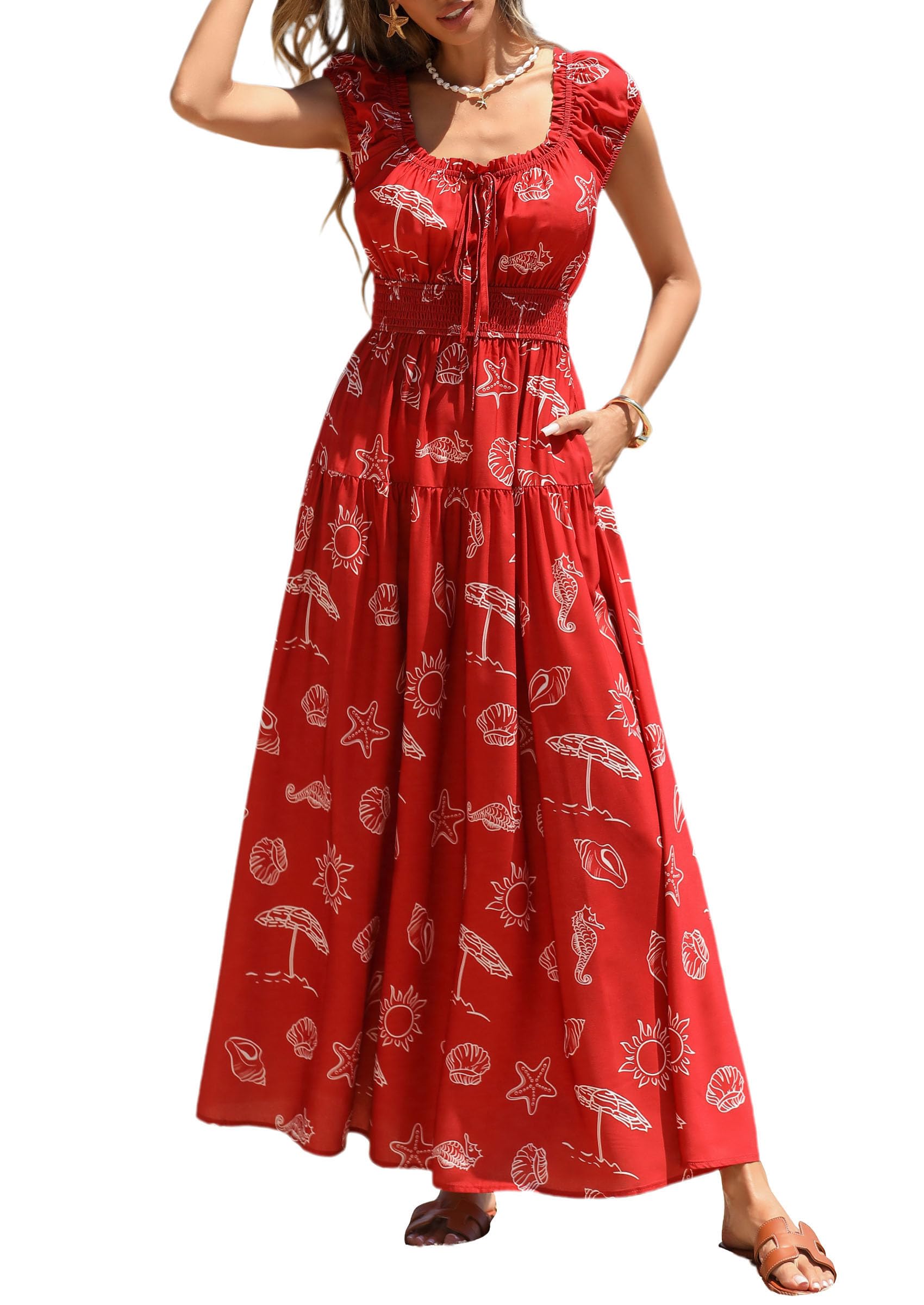 PRETTYGARDEN Boho Maxi Dresses for Women  Summer Floral Wedding Guest Dress Resort Wear Spring Long Flowy Beach Sundress