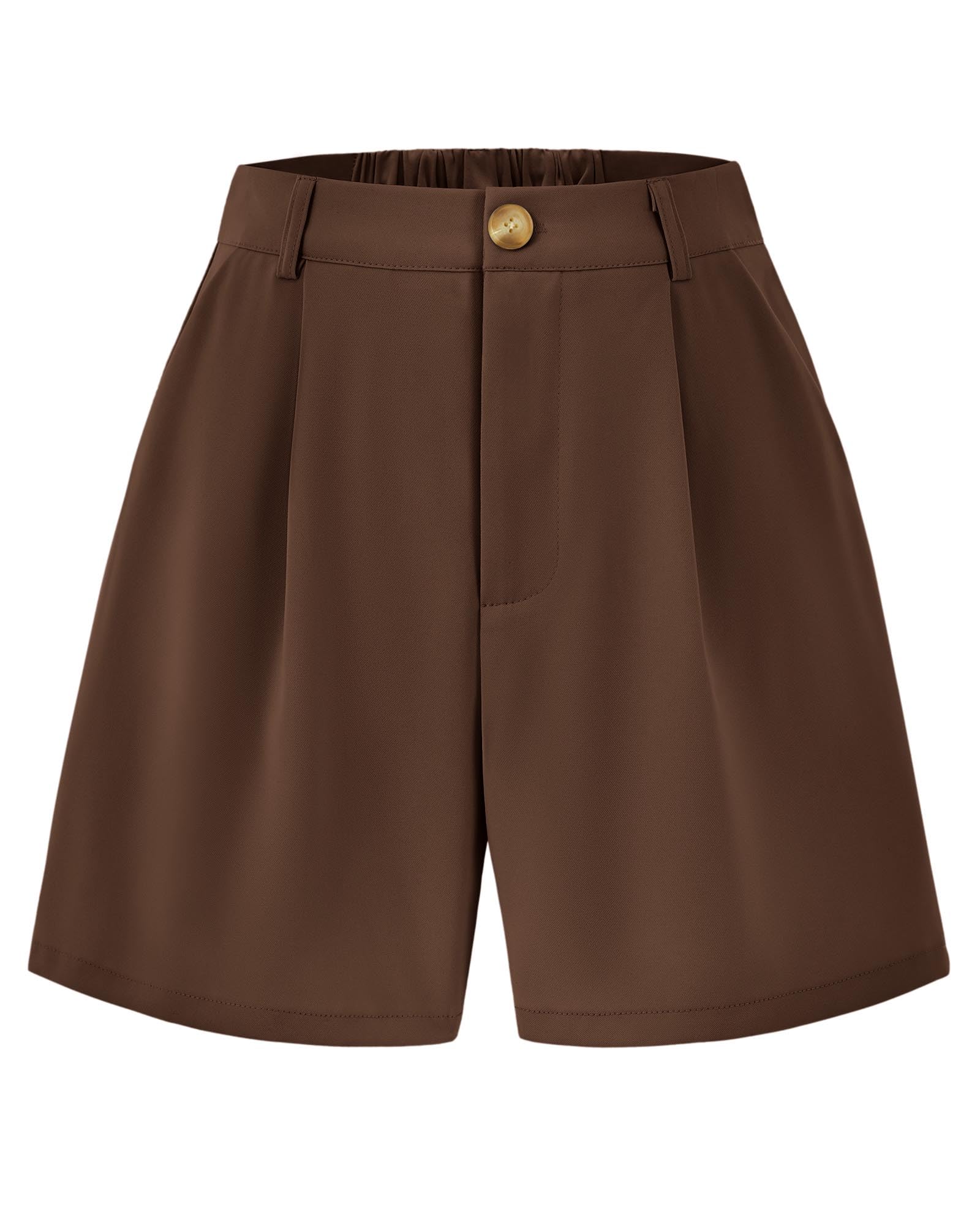FreshPretty Shorts for Women Dressy Casual Summer Elastic Waist in The Back Pleated Wide Leg Tailored Work Trouser Shorts