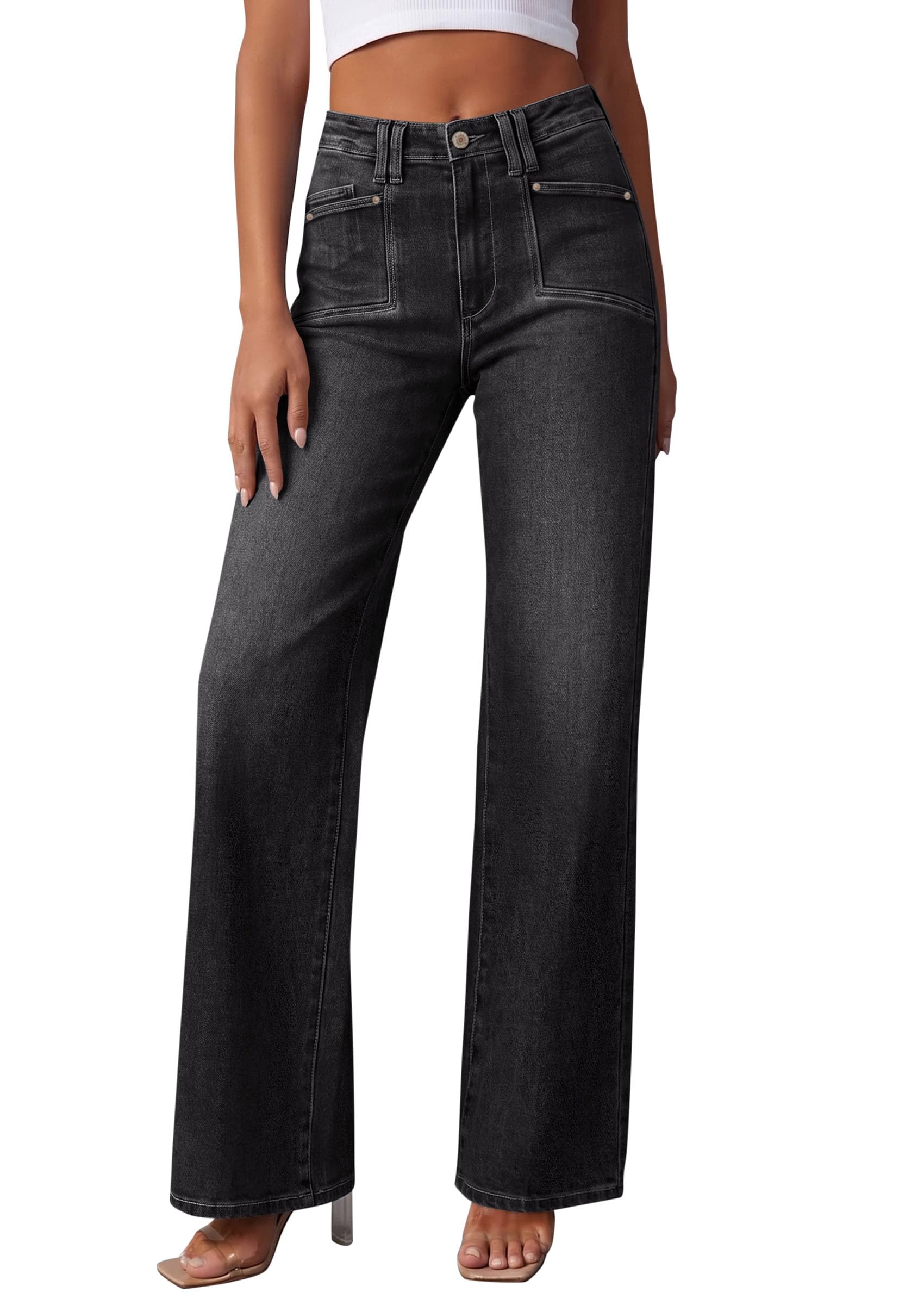 PRETTYGARDEN High Waisted Wide Leg Jeans for Women 2026 Trendy | Classic Straight Baggy Fit, Stretchy Denim Pants with Pockets, Casual Daily Work Going Out, All Season Wear