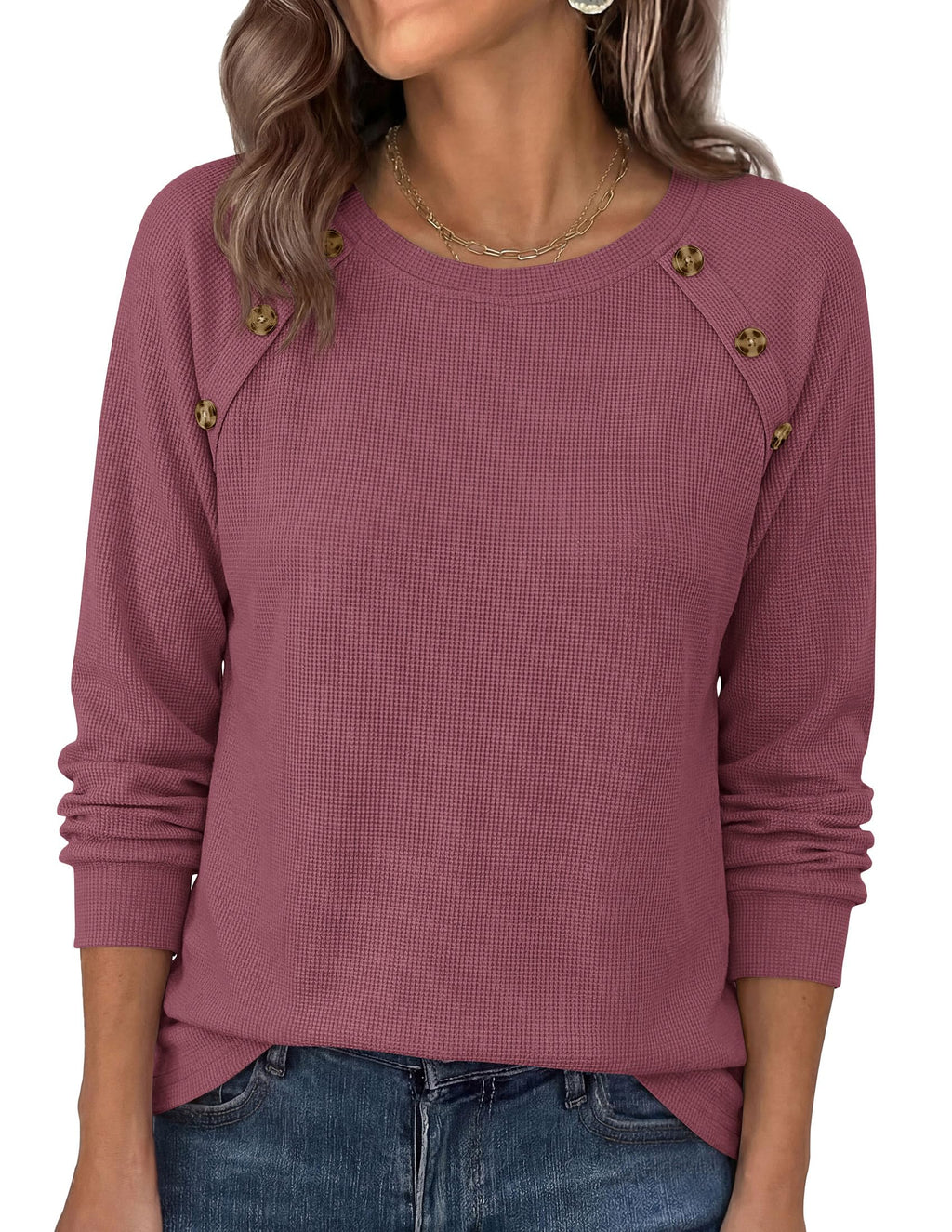PRETTYGARDEN Long Sleeve Shirts for Women Waffle Knit Tops Fall Fashion Dressy Casual Loose Tunic Blouse Winter Clothing