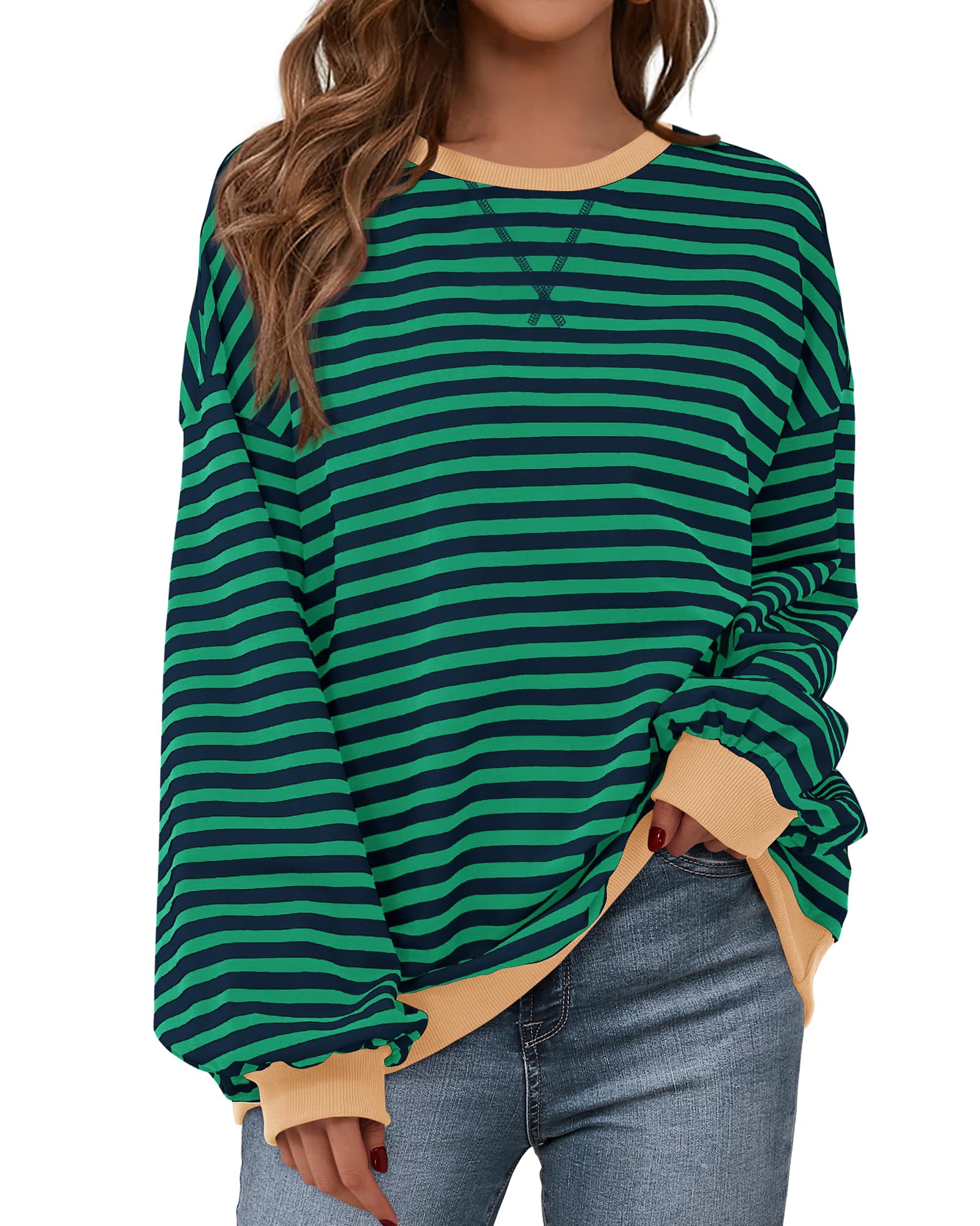 BTFBM Sweatshirt For Women Summer Crewneck Long Sleeve Oversized Striped Pullover Tops Y2K Clothes Workout Shirt