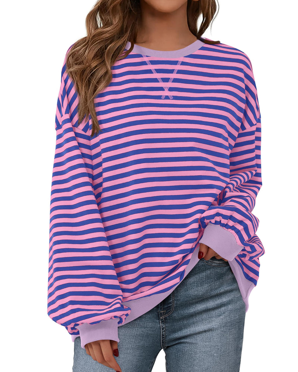BTFBM Sweatshirt For Women Summer Crewneck Long Sleeve Oversized Striped Pullover Tops Y2K Clothes Workout Shirt