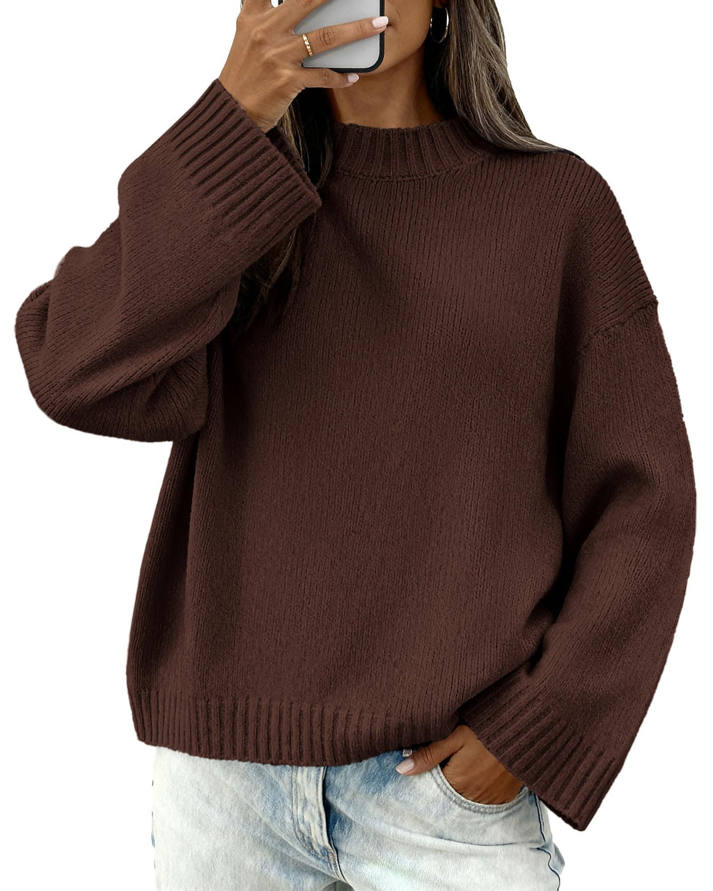 BTFBM Sweaters for Women Casual Crewneck Long Sleeve Loose Ribbed Knit Pullover Sweater Winter Clothes Fall Outfits