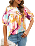 PRETTYGARDEN Floral Tops for Women Blouses Dressy Casual Summer Trendy Outfits Boho Pleated Short Sleeve Shirts