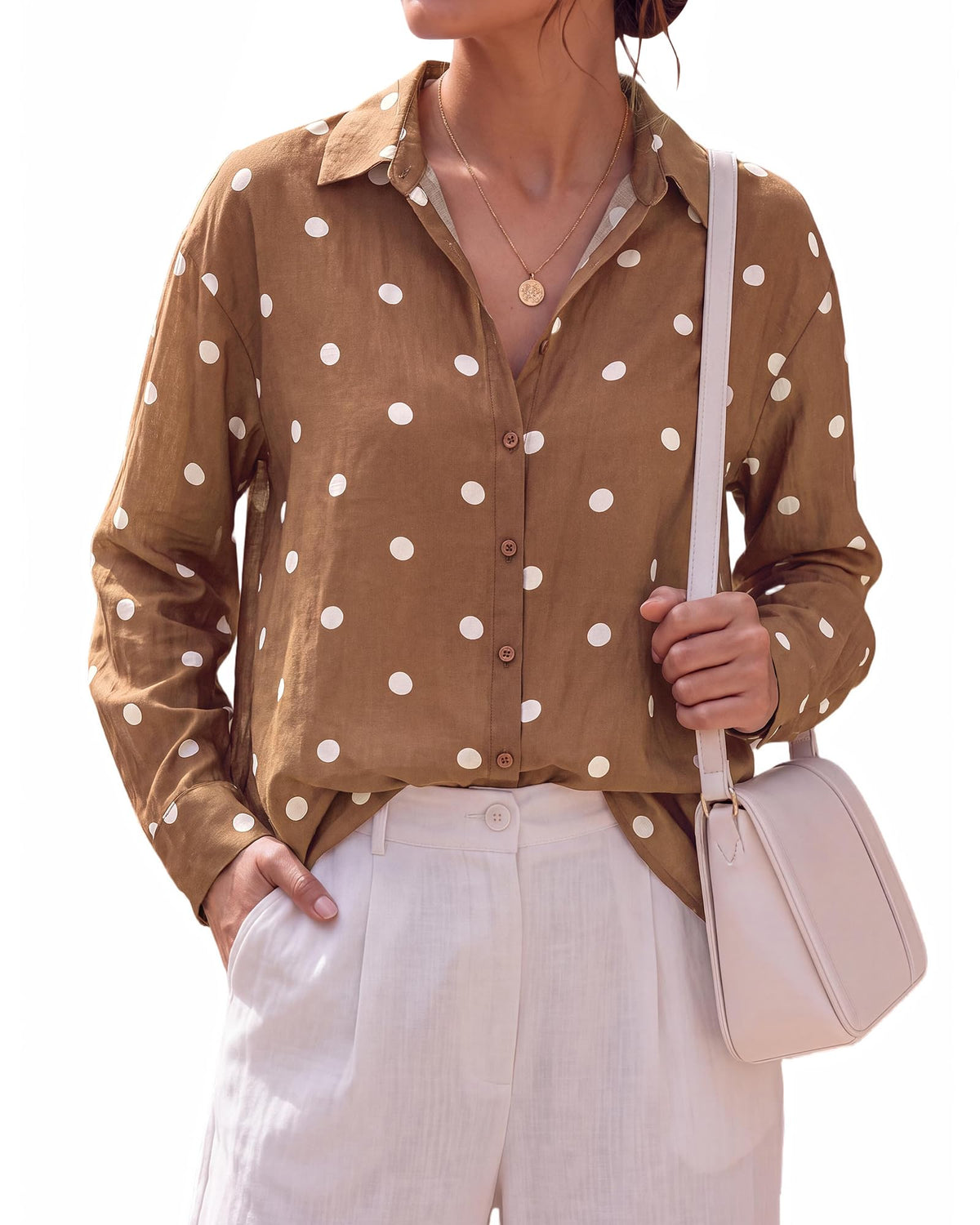 BTFBM Womens Blouses Dressy Casual Floral Long Sleeve Shirts Polka Dot Tops Classic Lapel Collar,Button Cuffs,V Neck Button Down Shirt,Business Casual Outfits,Early Fall Fashion Clothing Trendy
