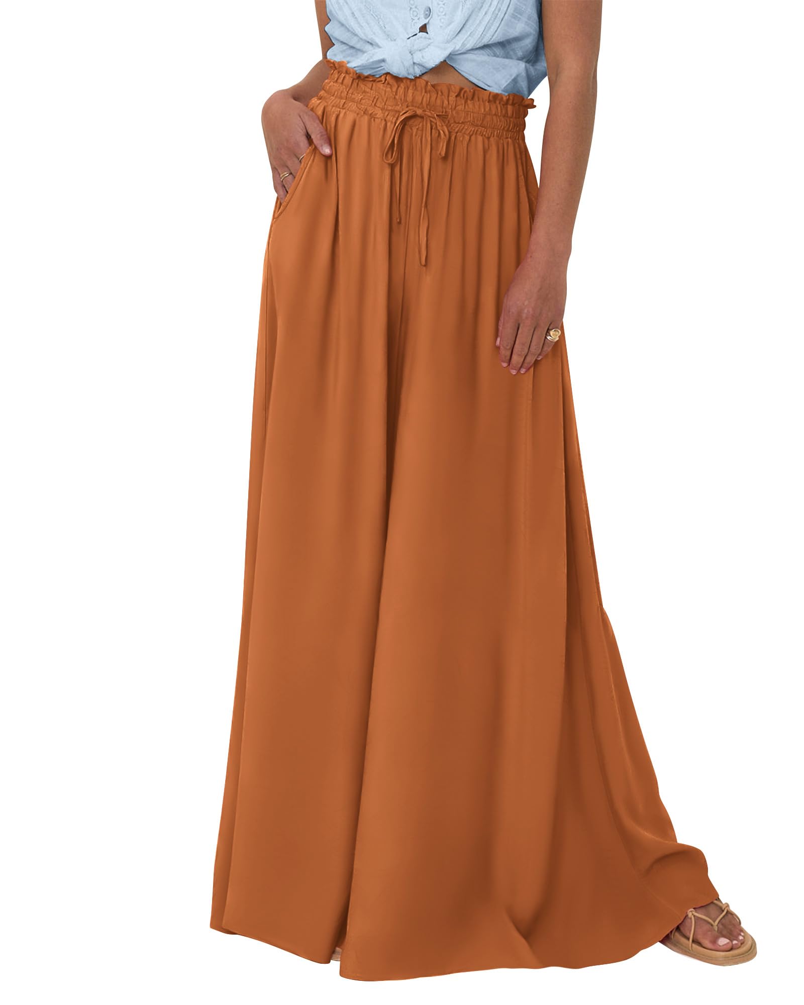 BTFBM Women Casual High Waist Wide Leg Pants Spring Summer Long Palazzo Pants Pocket Lounge Beach Vacation Clothes