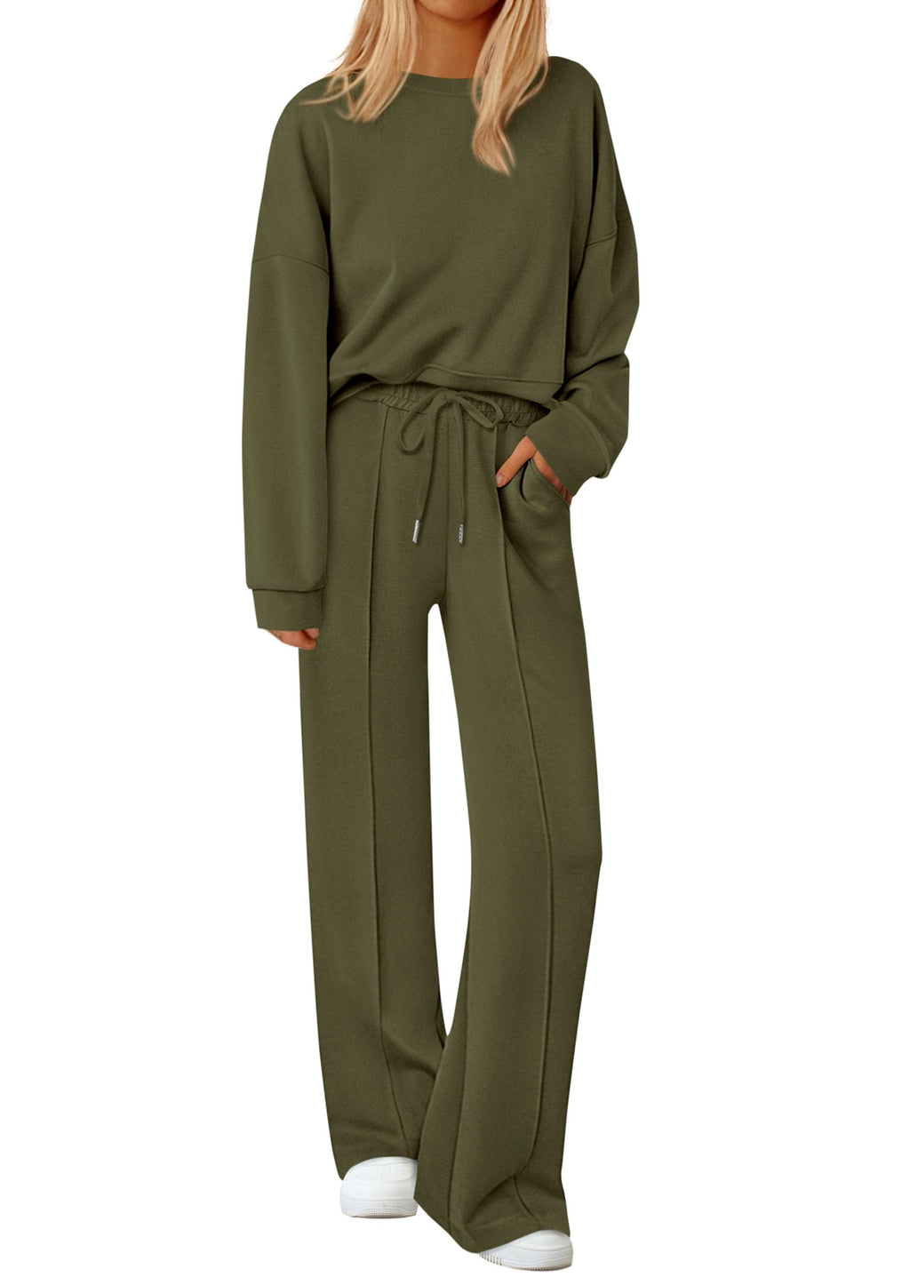 PRETTYGARDEN 2 Piece Sets For Women Fall Trendy Long Sleeve Sweatshirt Wide Leg Pants Loungewear Set Matching Sweatsuit