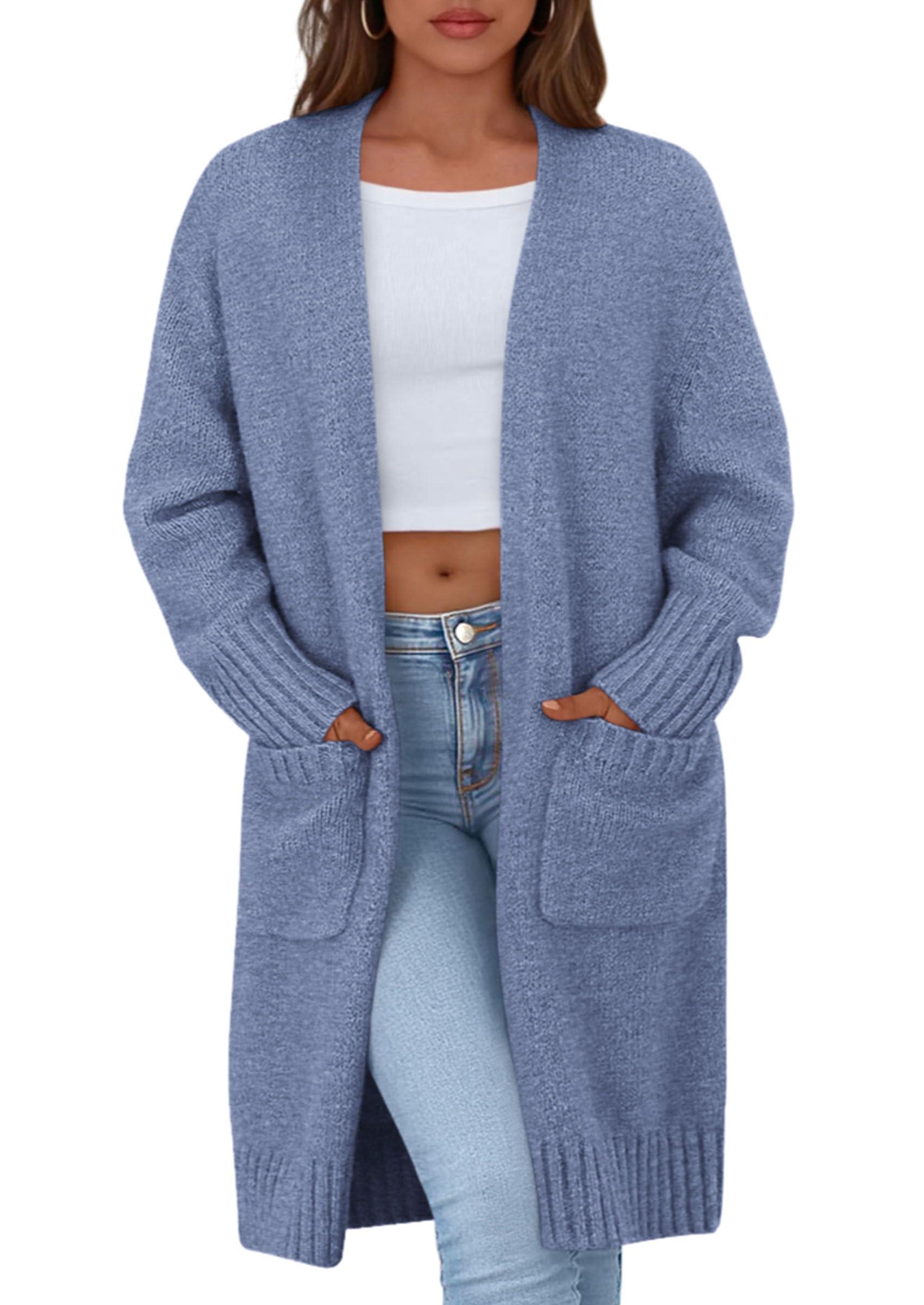 PRETTYGARDEN Fall Long Sleeve Cardigan Sweaters for Women Trendy Winter Open Front Loose Knitted Cardigans with Pockets