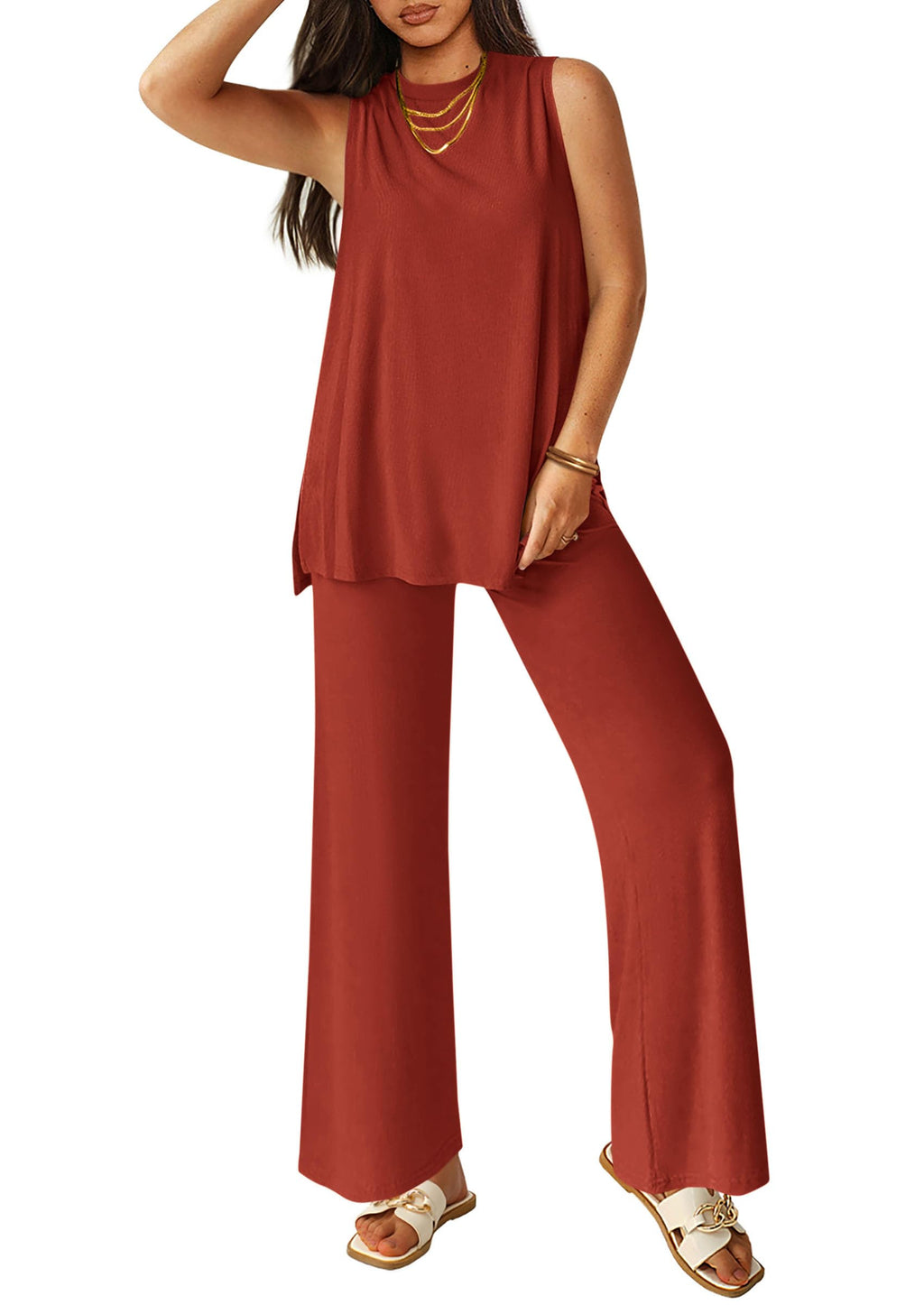 PRETTYGARDEN Women's 2 Piece Lounge Set Summer Casual Loose Tank Top Wide Leg Pants Matching Travel Outfits Tracksuit