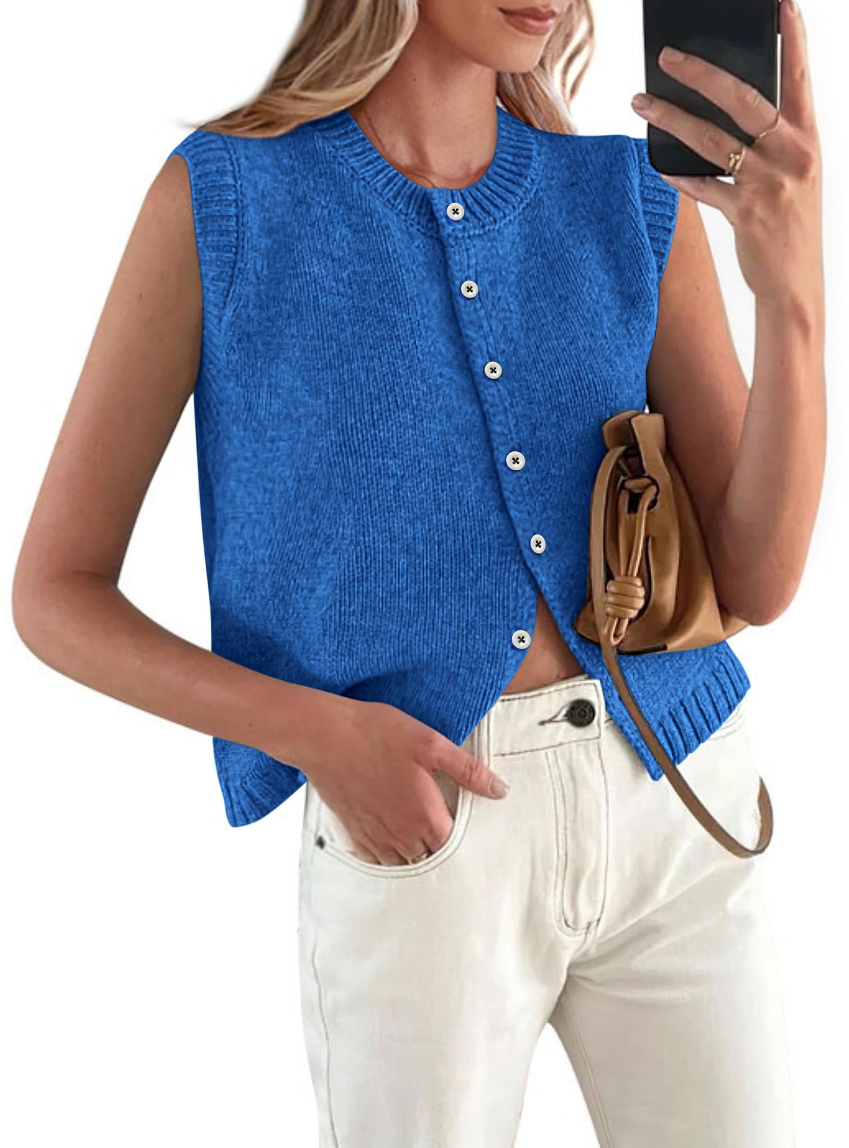 PRETTYGARDEN Sweater Vest Tops for Women Lightweight Summer Cardigan Sleeveless Button Up Knit Casual Spring Clothes