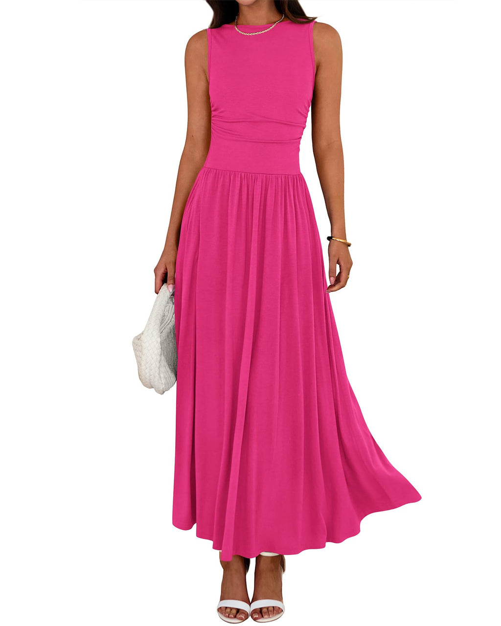 BTFBM Summer Maxi Dresses for Women Spring Sleeveless Casual Ruched High Waisted Long Sundress Flowy Beach Dress