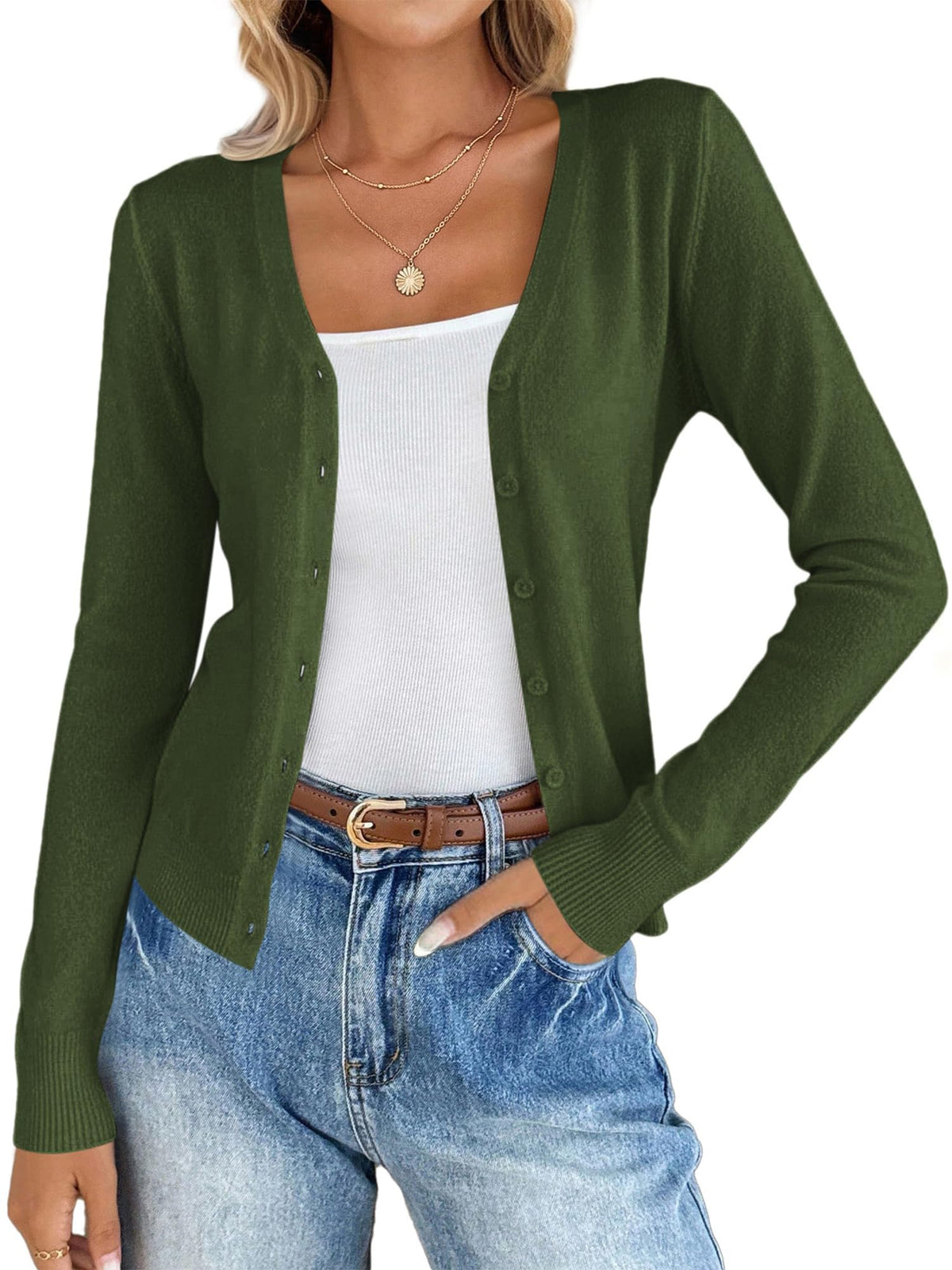 FreshPretty Womens Lightweight Long Sleeve Cardigan Button Up Sweaters,Open Front Casual Cardigans, Soft V Neck Knit Tops, Cute Knitwear Coats,Fall Winter Business Office Vacation Outfits
