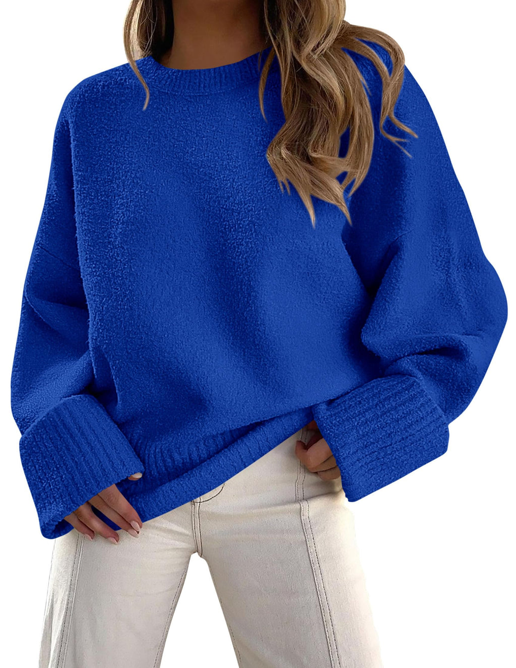 PRETTYGARDEN Women's Fall Oversized Sweaters Casual Crewneck Pullover Long Sleeve Fuzzy Chunky Knit Tops Blouse