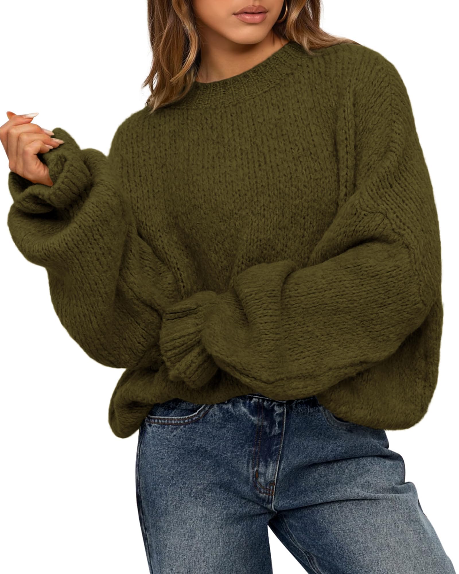 BTFBM Women's Oversized Sweater Crewneck Fall Winter Long Sleeve Fuzzy Warn Knit Pullover Sweaters Trendy Outfits