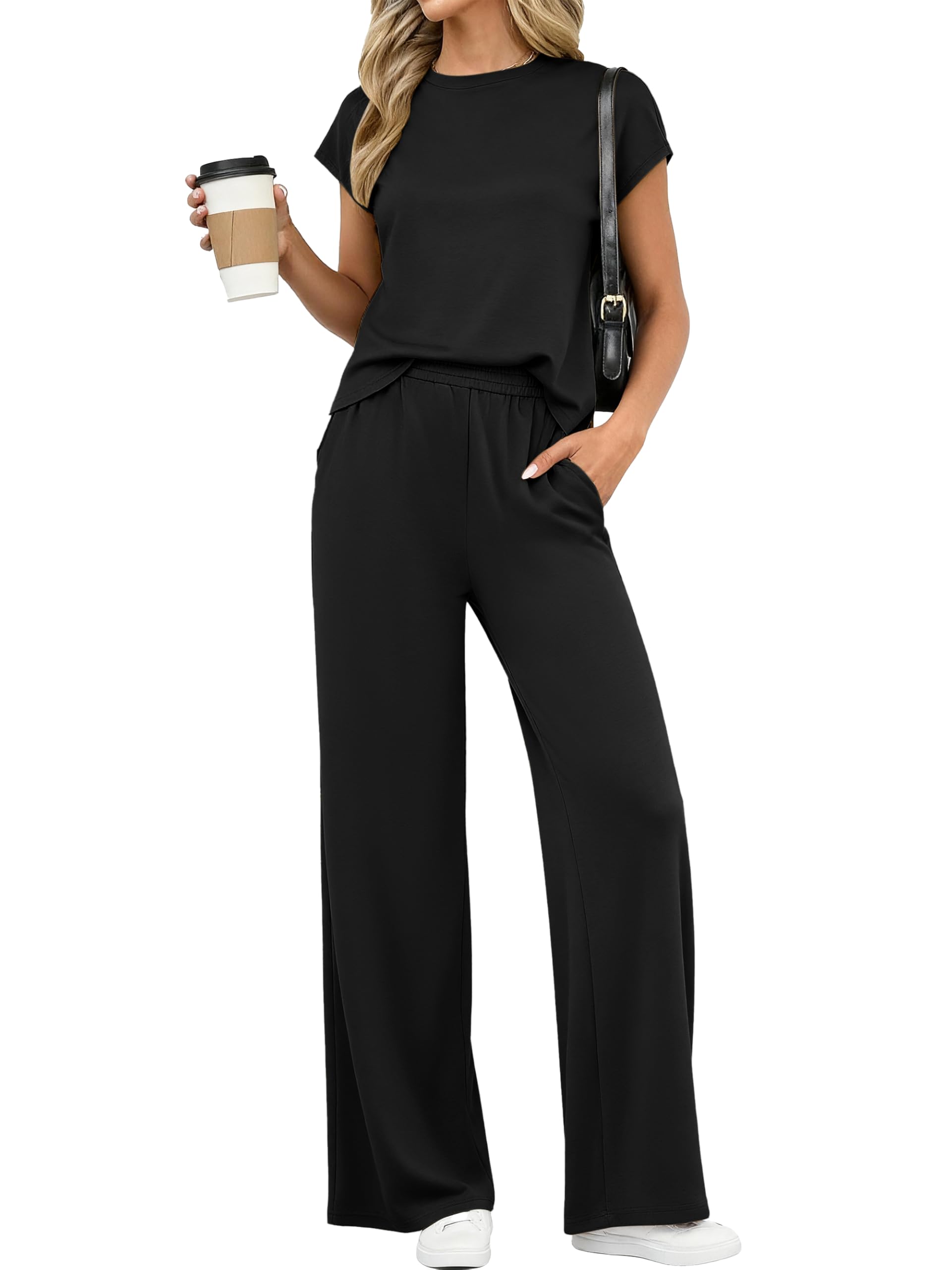 PRETTYGARDEN Womens 2 Piece Outfits Casual Cap Sleeve Lounge Set Summer Tracksuits Matching Sets Beach Fashion Travel Clothes