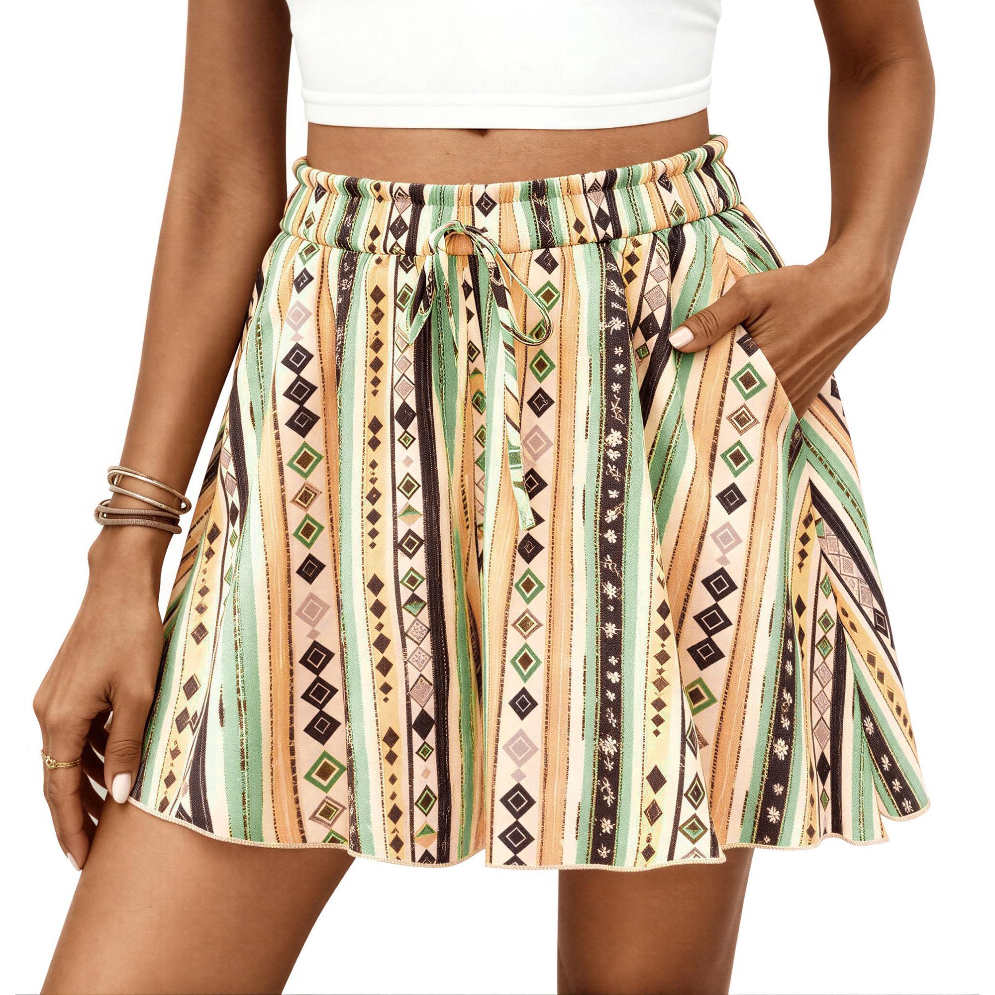 PRETTYGARDEN Women's Flowy Shorts Summer Fashion Beach Vacation Clothes Casual High Waist Wide Leg Ruffle Shorts
