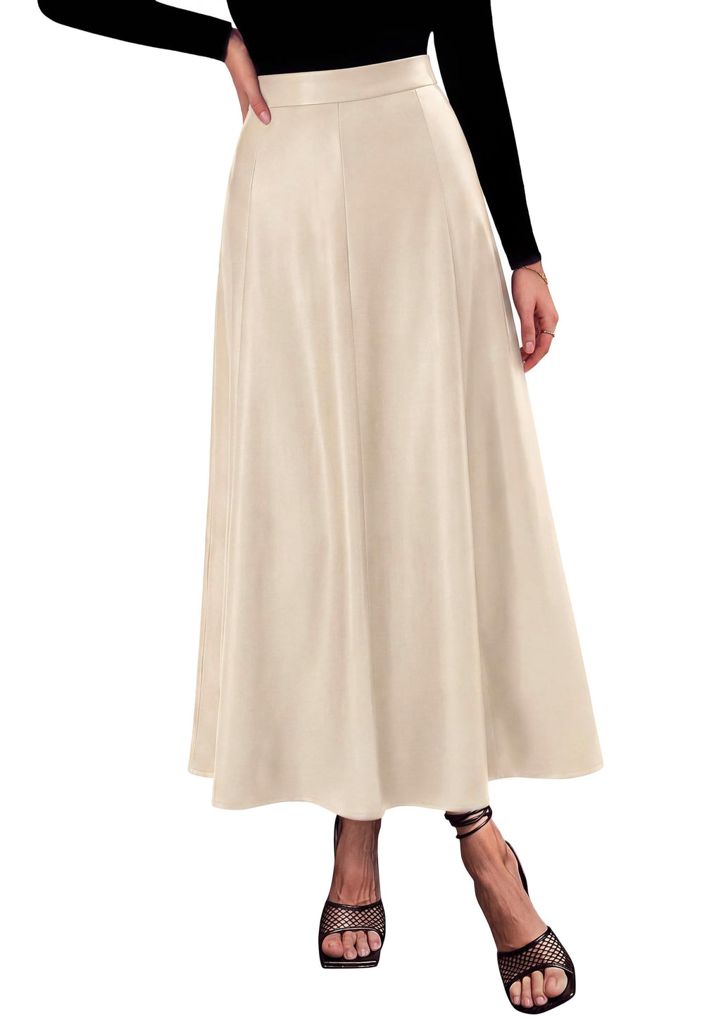 PRETTYGARDEN Womens Faux Leather High Waisted Midi Skirt | Flowy A Line Pleated Skirts, Elegant Swing Flared, Work Business Casual Outfits, Fall Winter Fashion Clothes